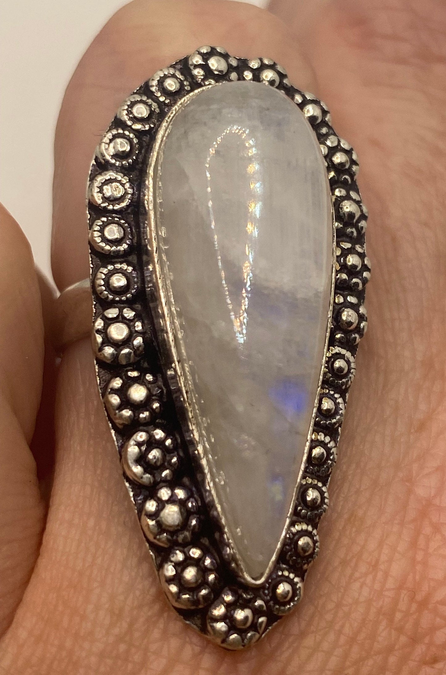 Vintage Genuine Blue White Rainbow Moonstone Ring Size 8