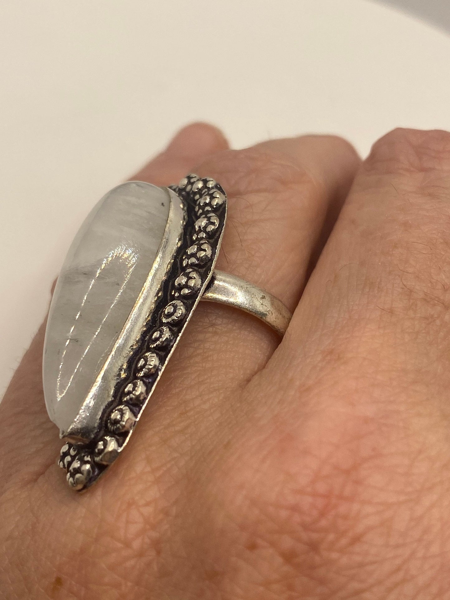 Vintage Genuine Blue White Rainbow Moonstone Ring Size 8