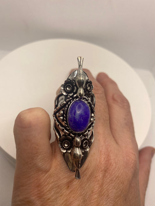 Vintage Purple White Rainbow Moonstone Bird Statement Ring
