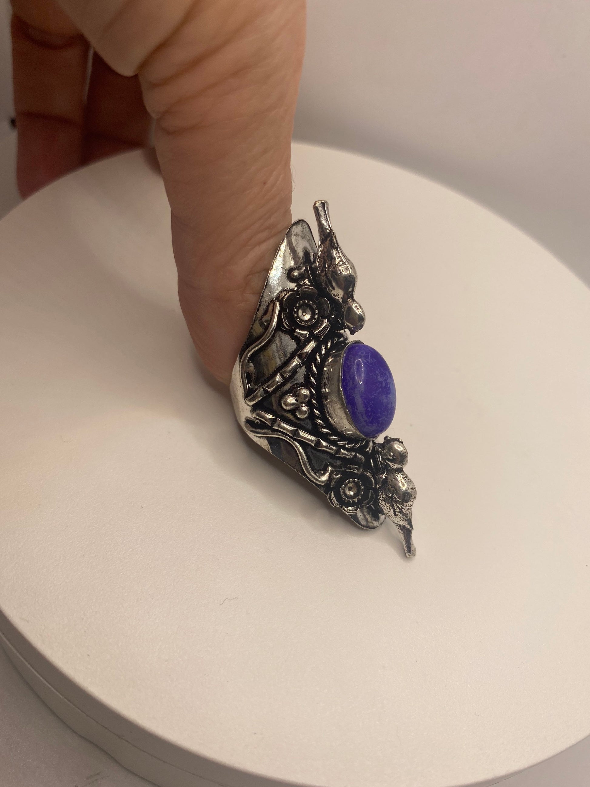 Vintage Purple White Rainbow Moonstone Bird Statement Ring