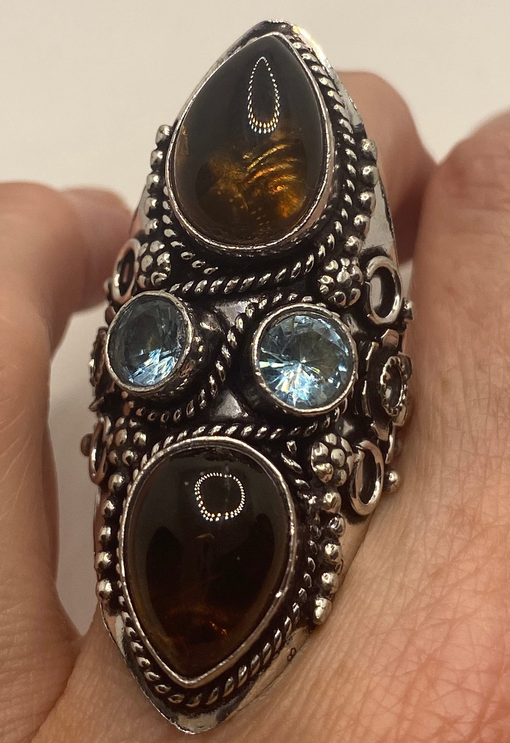 Vintage Smoky and Blue Topaz Cocktail Statement Ring