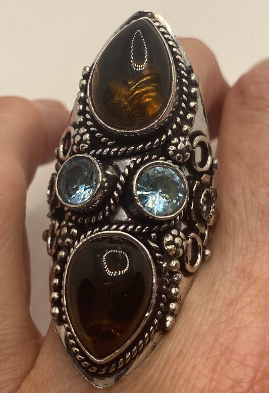 Vintage Smoky and Blue Topaz Cocktail Statement Ring