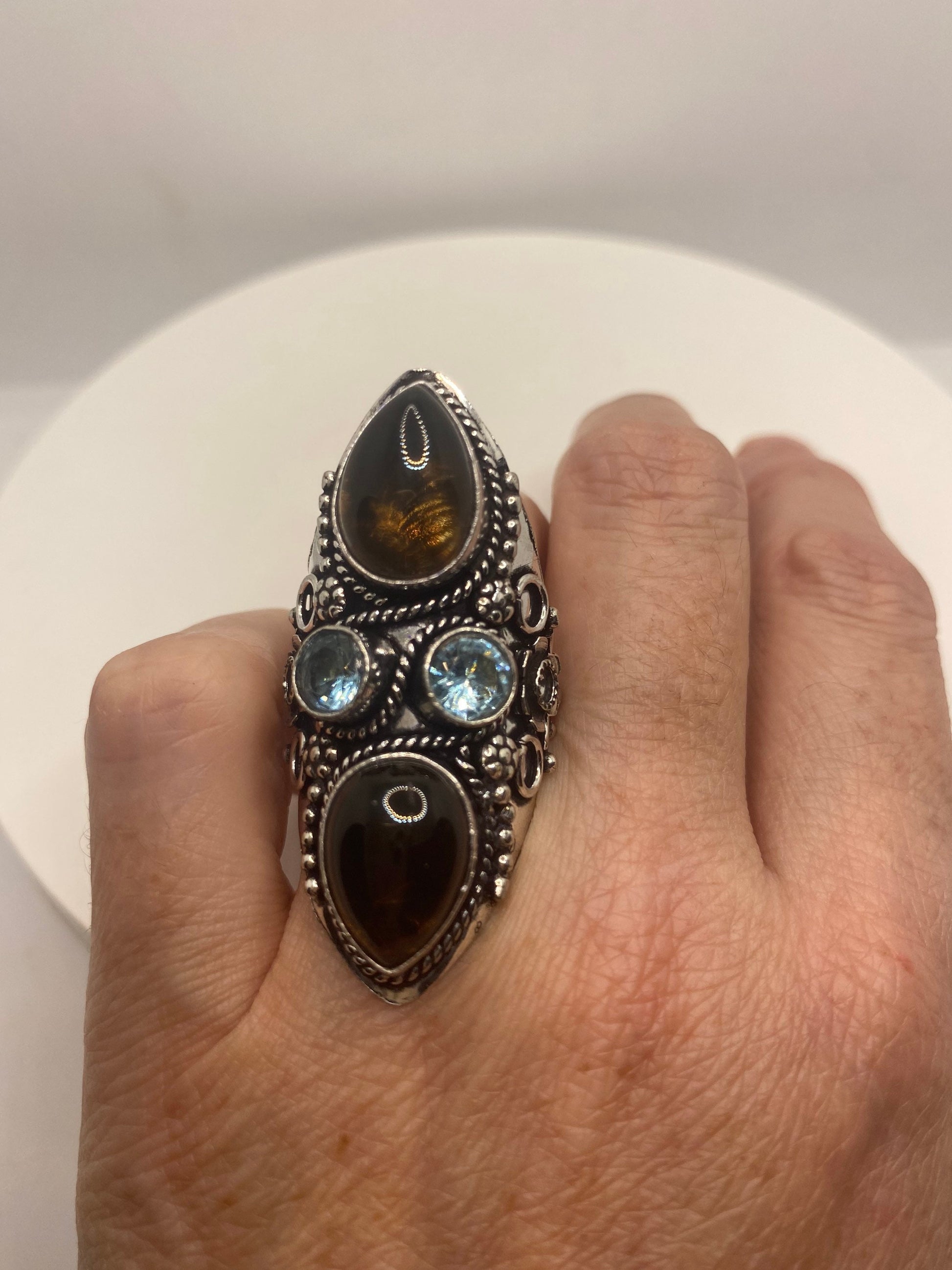 Vintage Smoky and Blue Topaz Cocktail Statement Ring