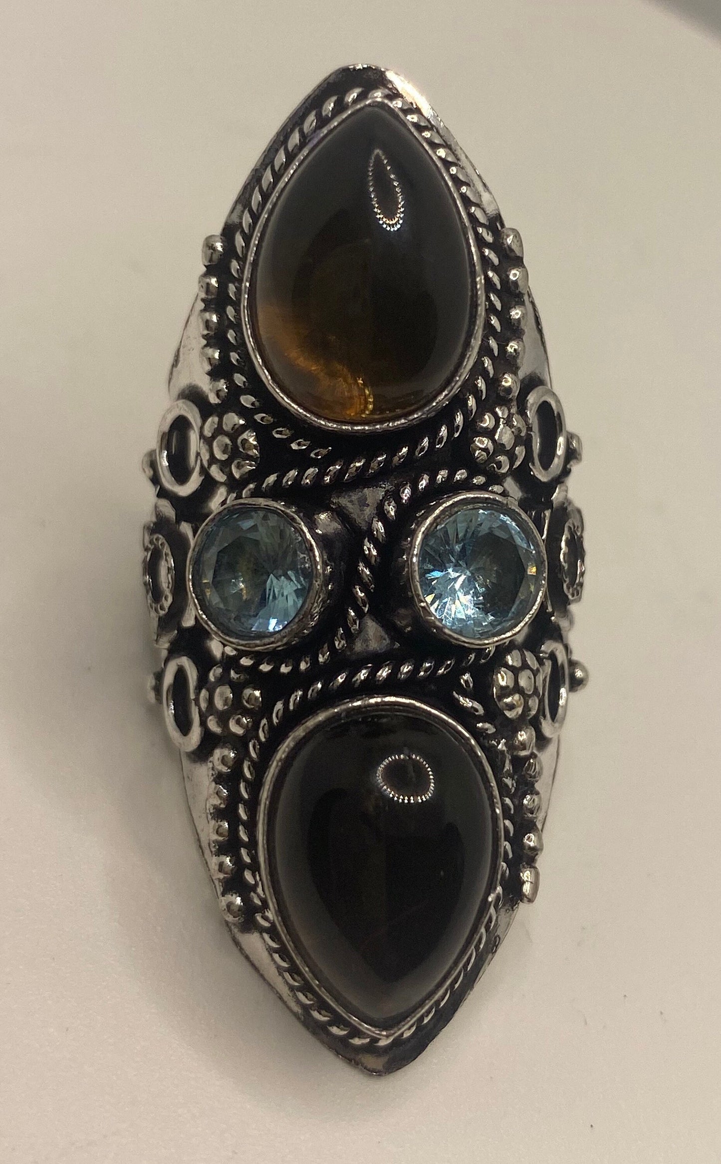 Vintage Smoky and Blue Topaz Cocktail Statement Ring