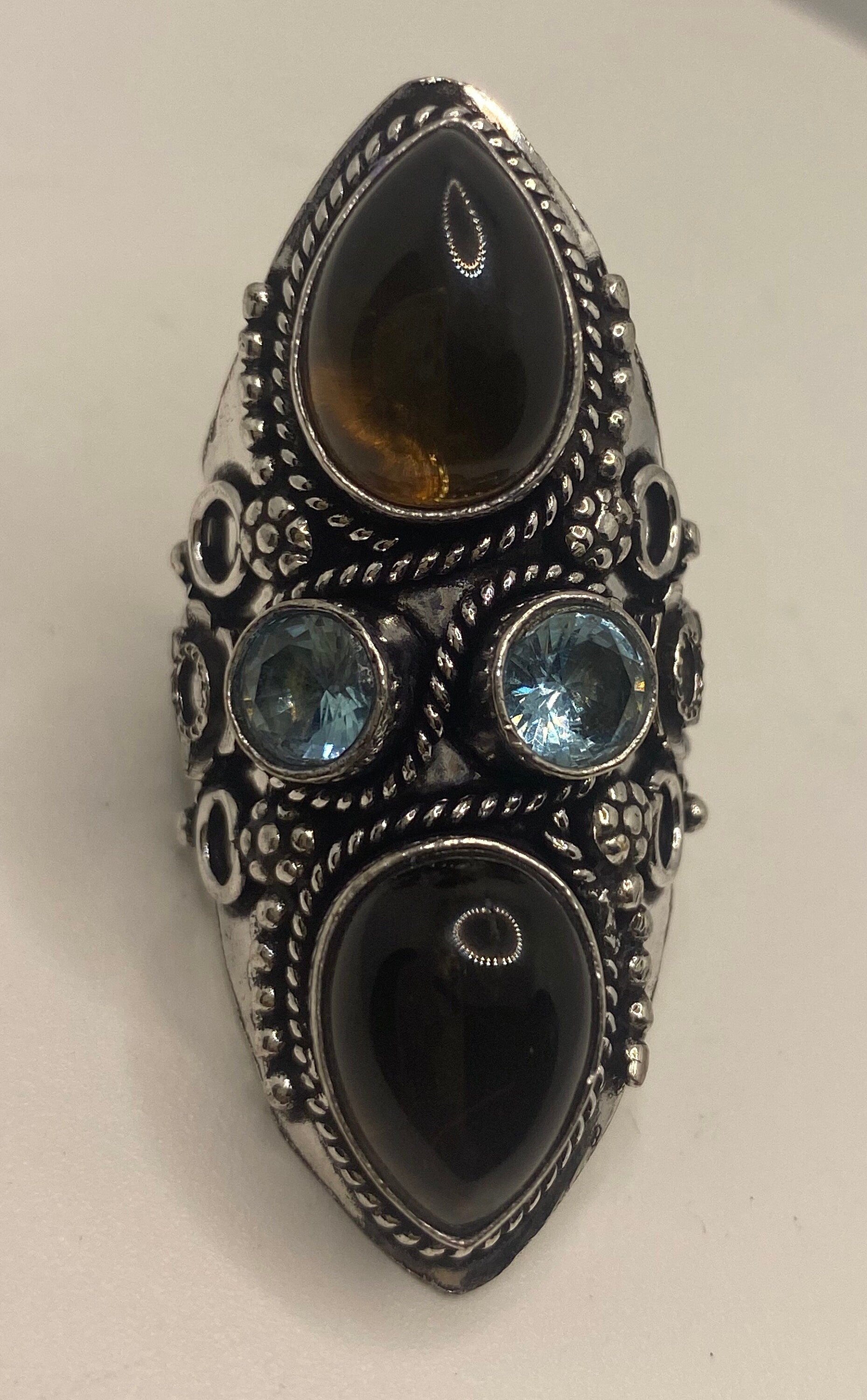 Vintage Smoky and Blue Topaz Cocktail Statement Ring