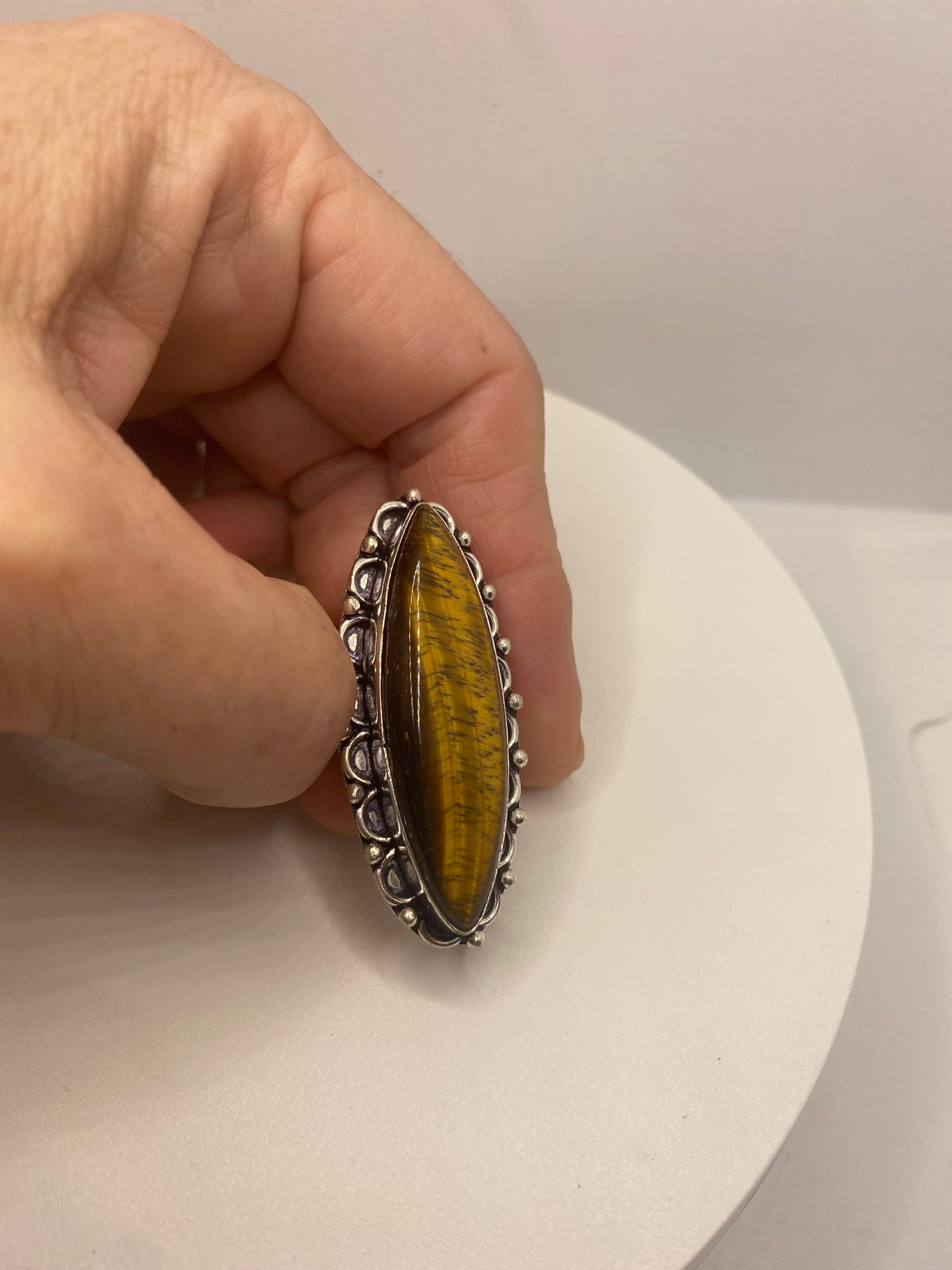 Vintage Tigers Eye Stone Silver Ring