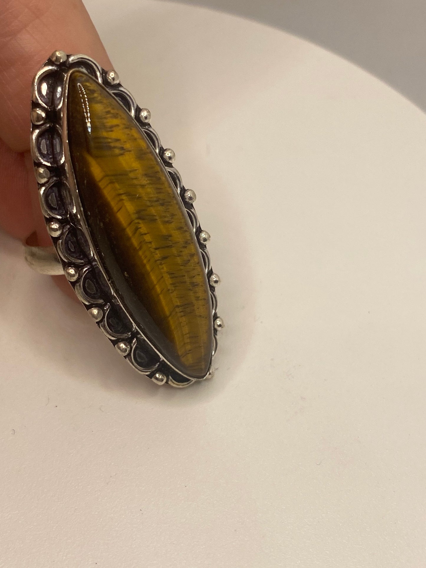 Vintage Tigers Eye Stone Silver Ring