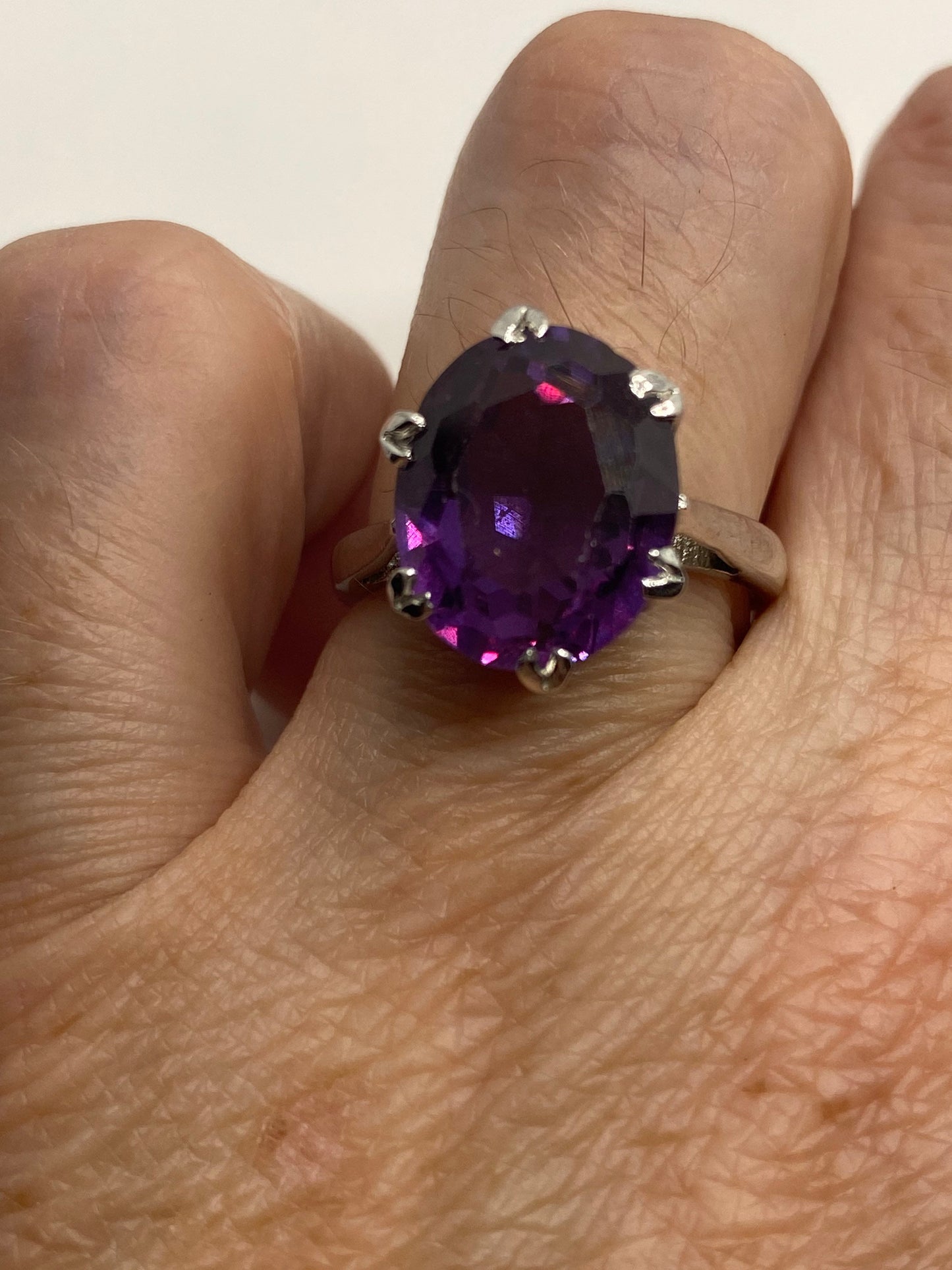 Vintage Purple Color Change Alexandrite 925 Sterling Silver Rhodium Finish Ring