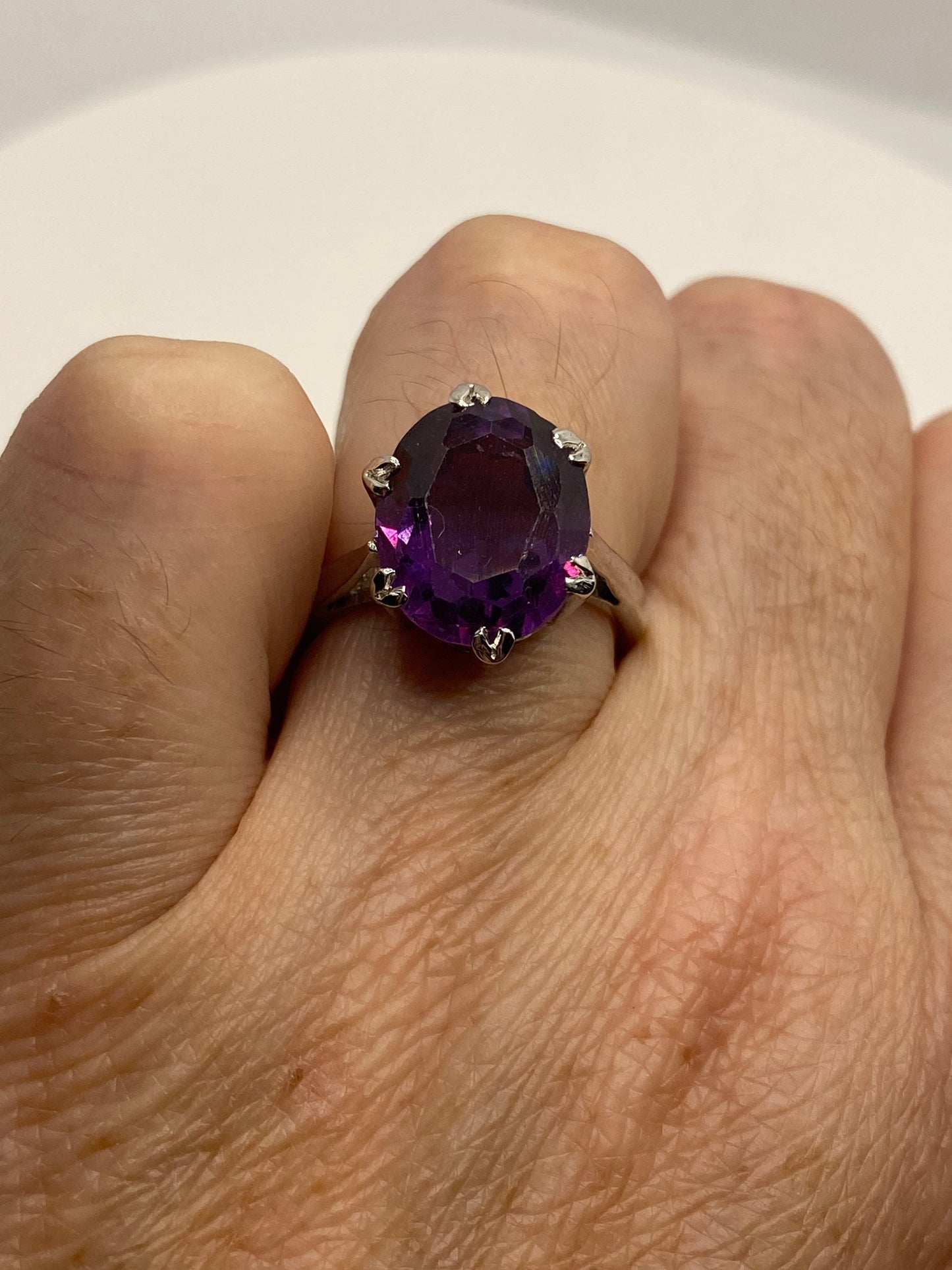 Vintage Purple Color Change Alexandrite 925 Sterling Silver Rhodium Finish Ring