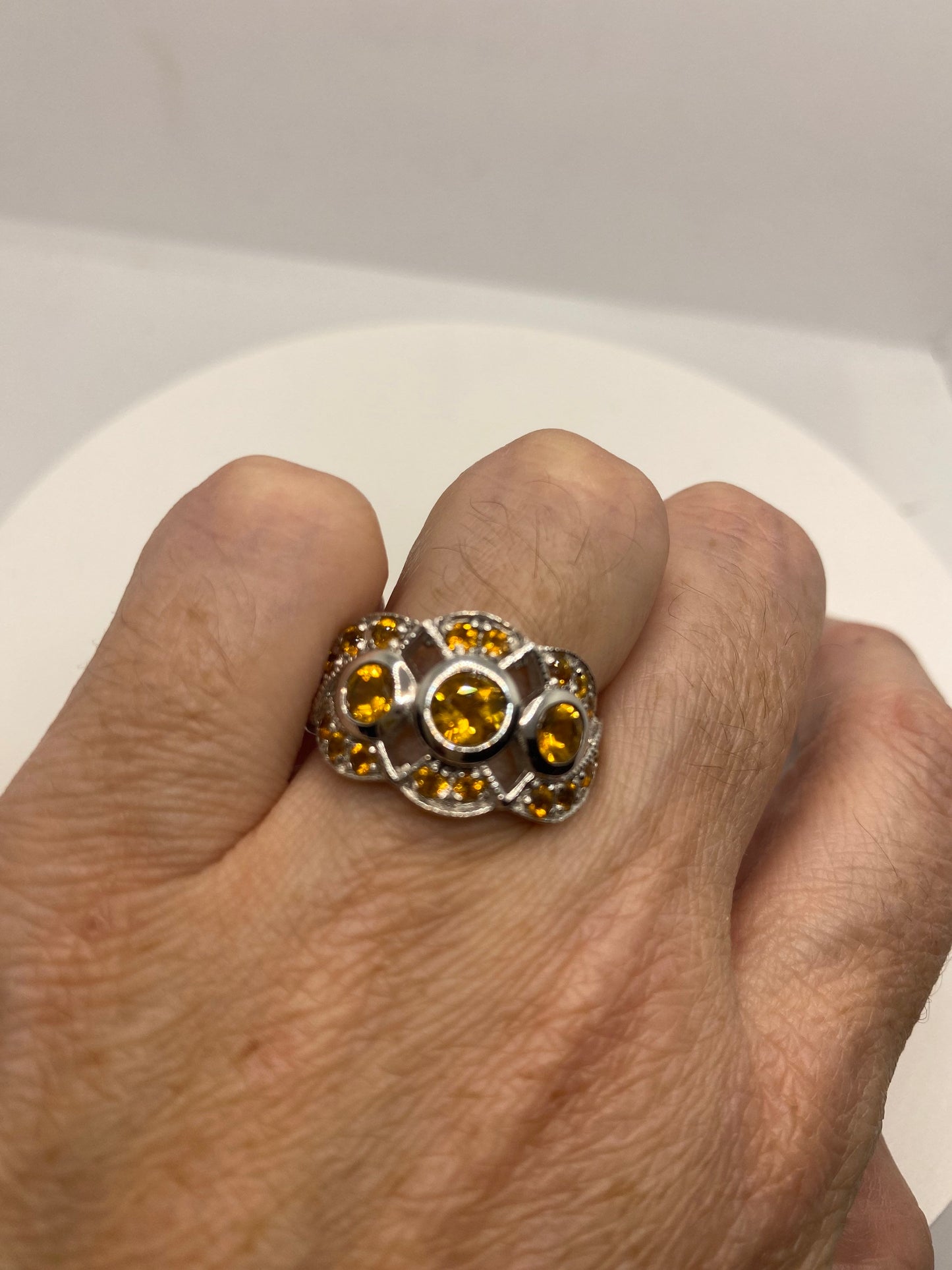 Vintage Golden Citrine 925 Sterling Silver Cocktail Ring