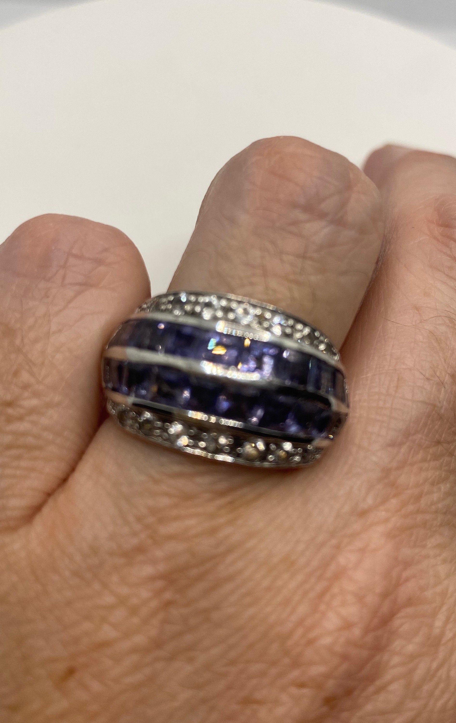 Vintage Handmade Deep Blue Iolite Setting 925 Sterling Silver Gothic Ring size 7