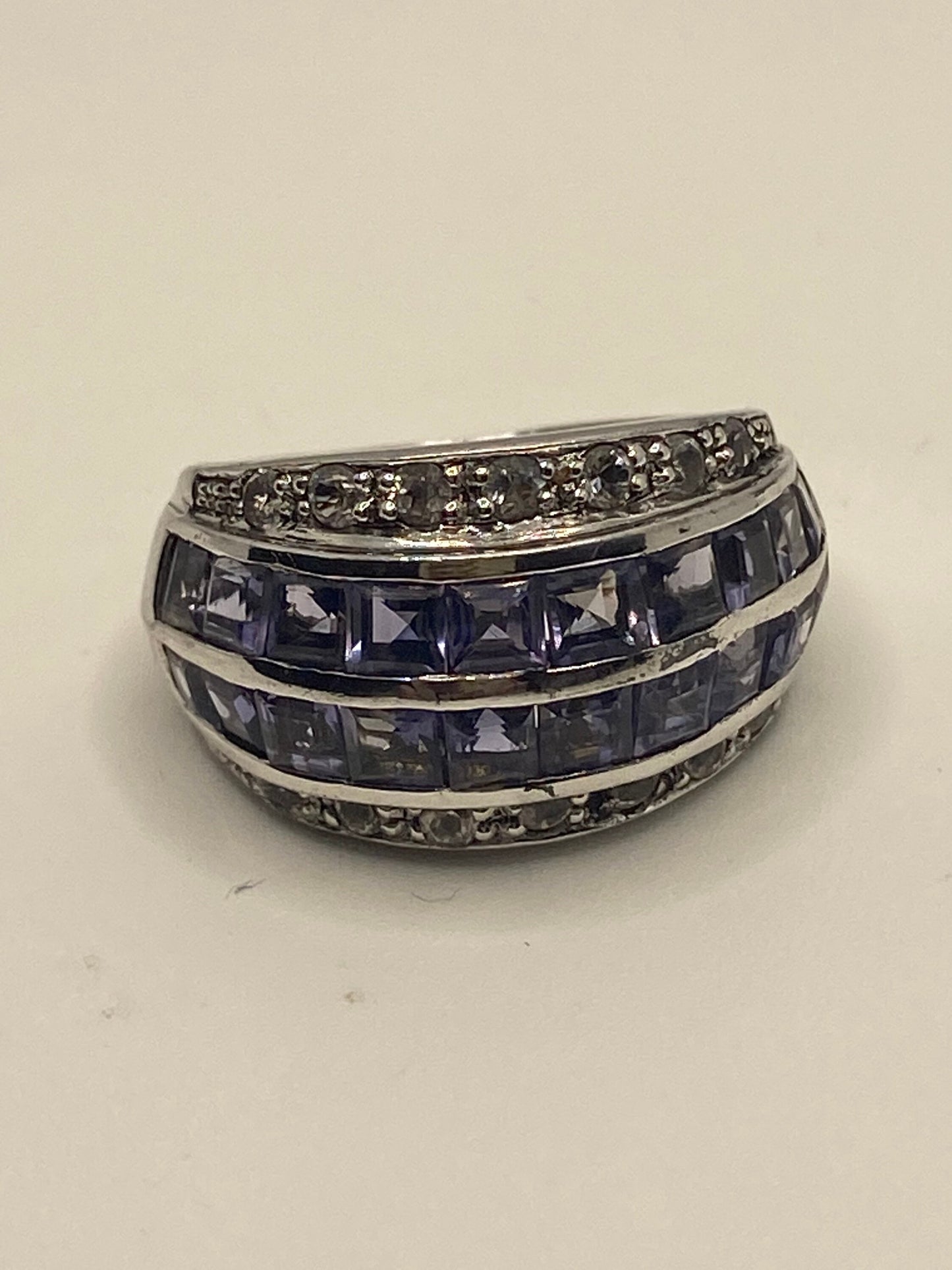 Vintage Handmade Deep Blue Iolite Setting 925 Sterling Silver Gothic Ring size 7