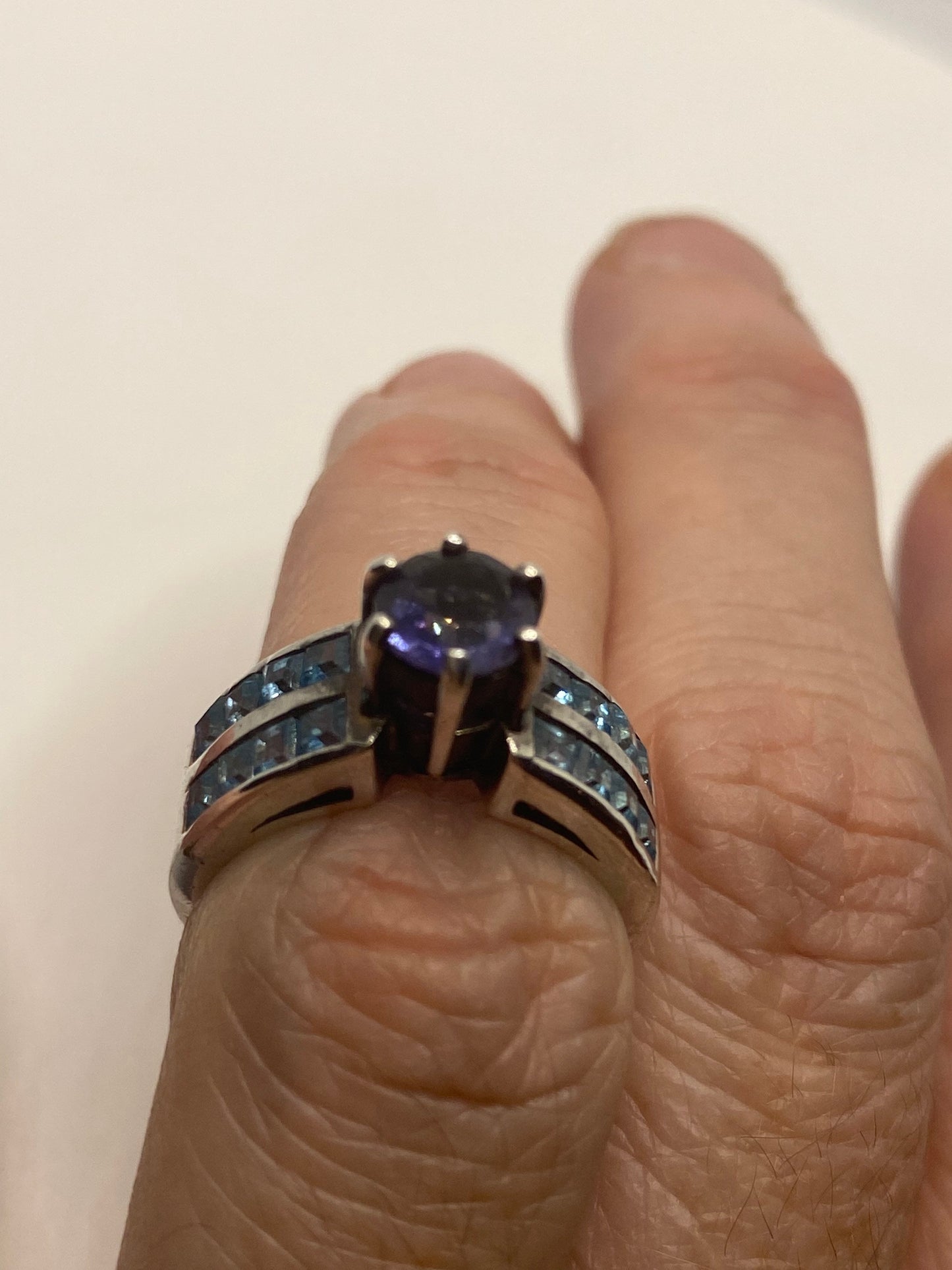 Vintage Handmade Deep Blue Iolite Setting 925 Sterling Silver Gothic Ring size 5