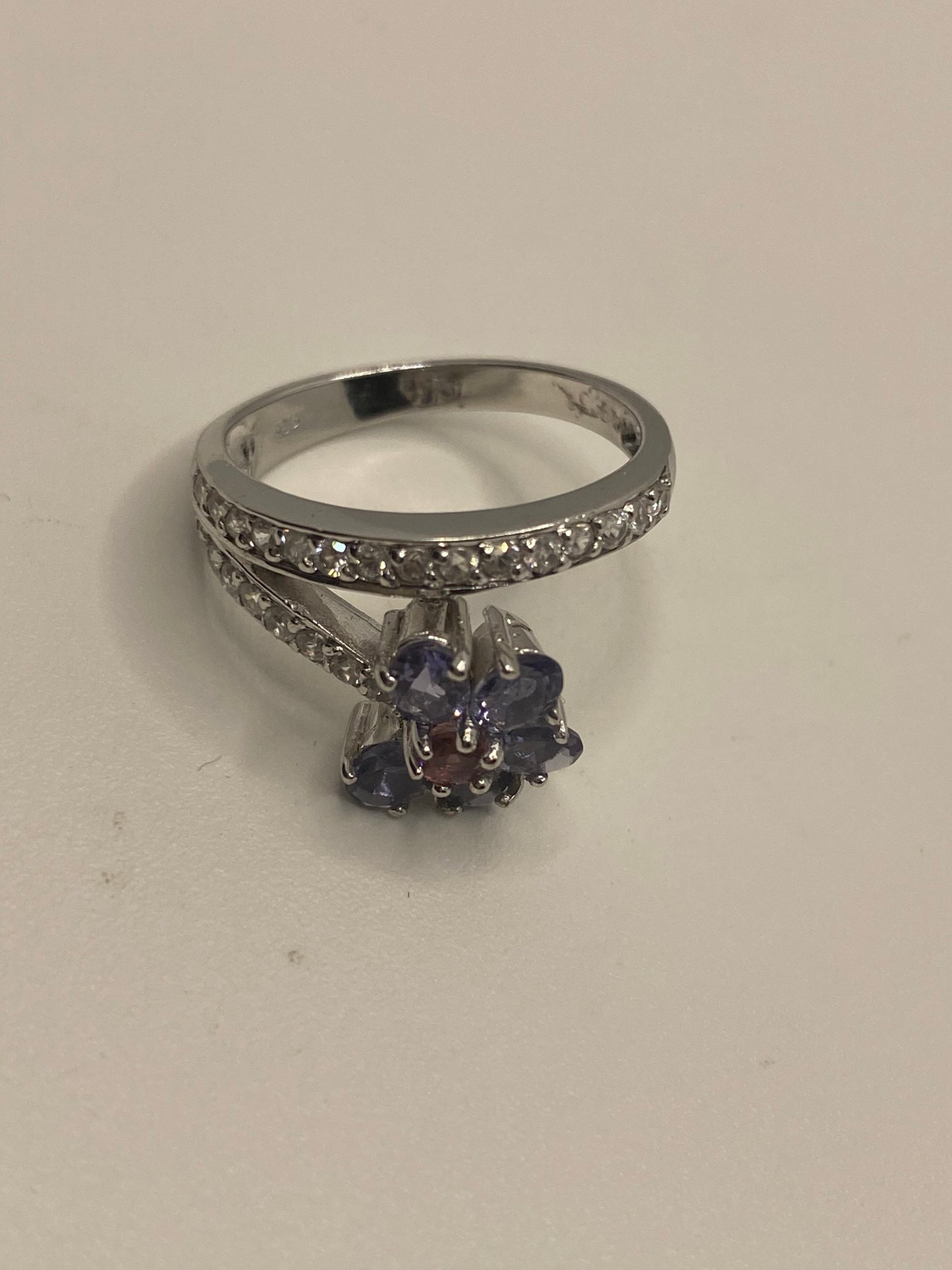 Vintage Blue Tanzanite Setting 925 Sterling Silver Gothic Cocktail Ring Size 7