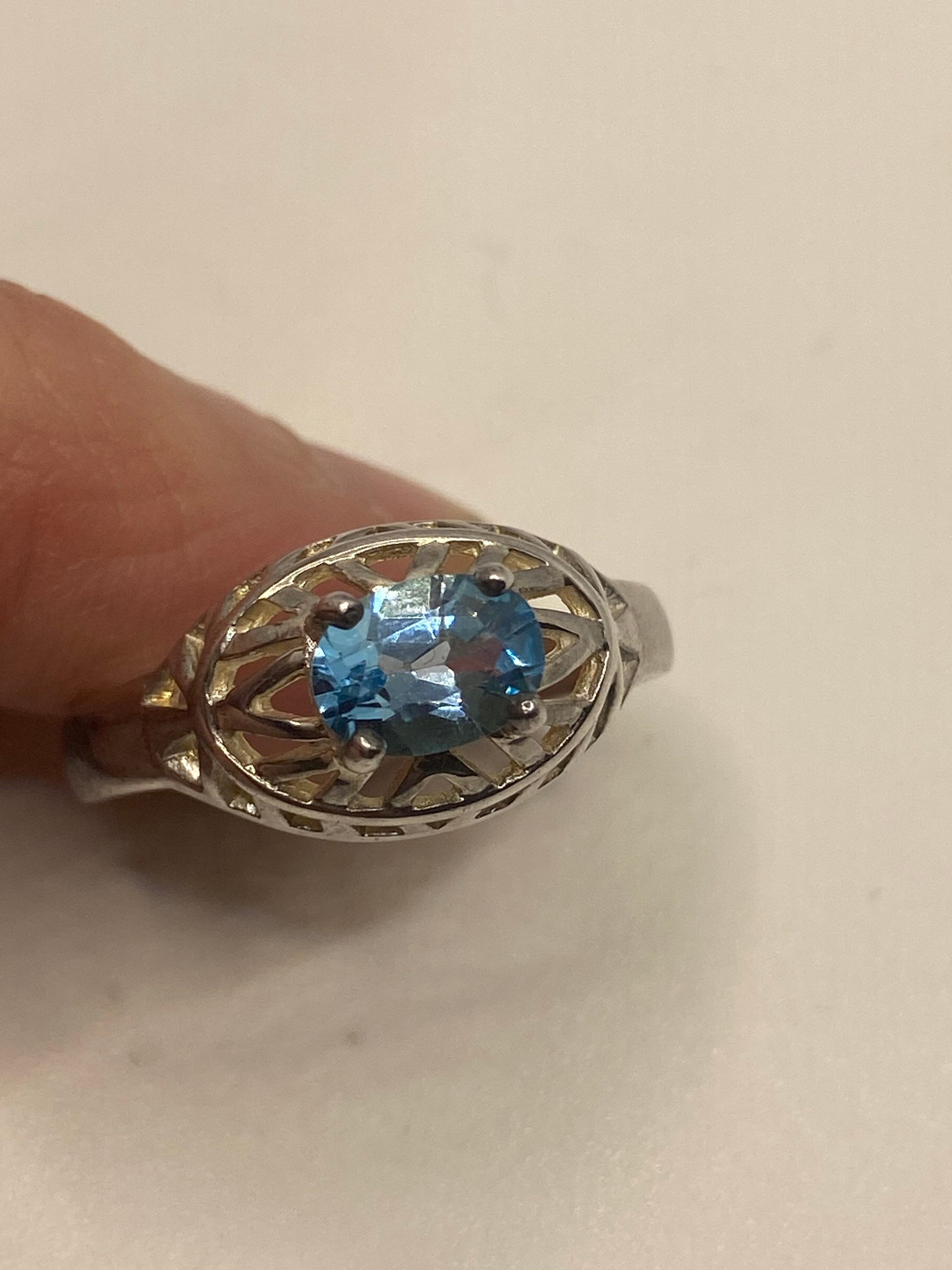 Vintage genuine blue topaz 925 sterling silver Ring