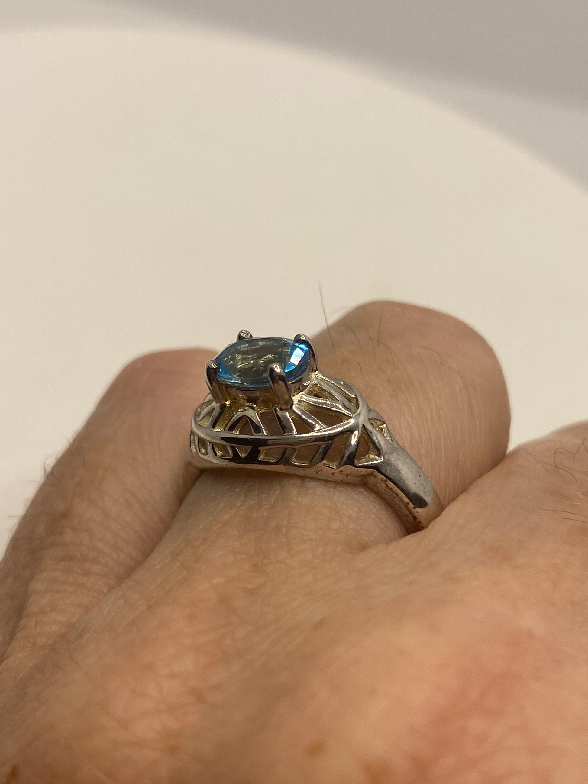 Vintage genuine blue topaz 925 sterling silver Ring