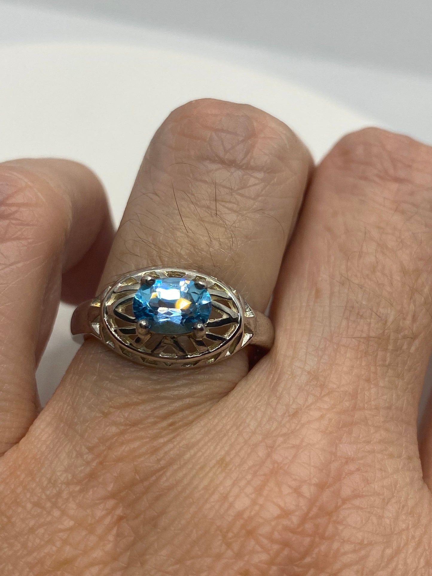 Vintage genuine blue topaz 925 sterling silver Ring