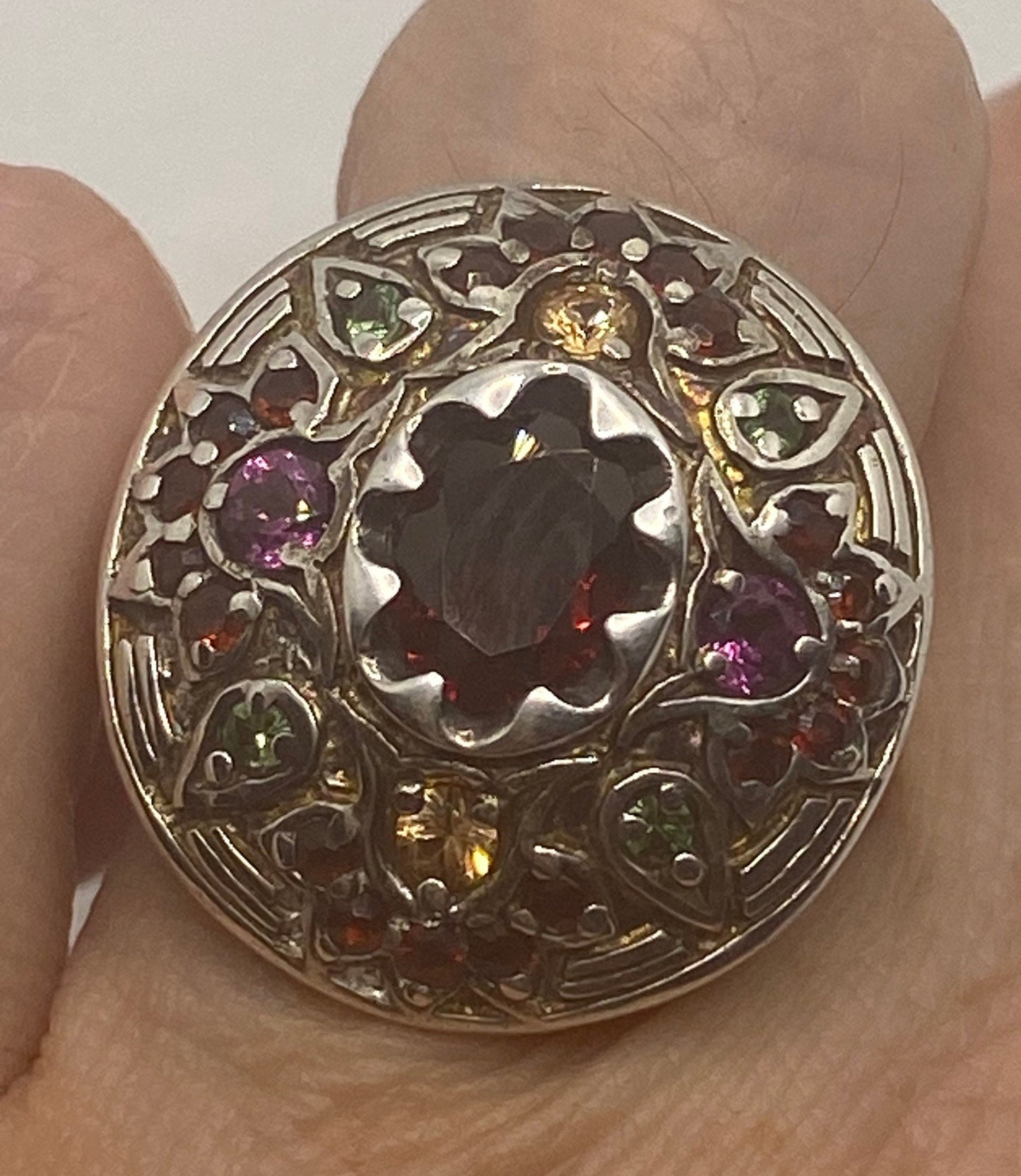 Vintage Mixed Genuine Gemstones 925 Sterling Silver Band Ring