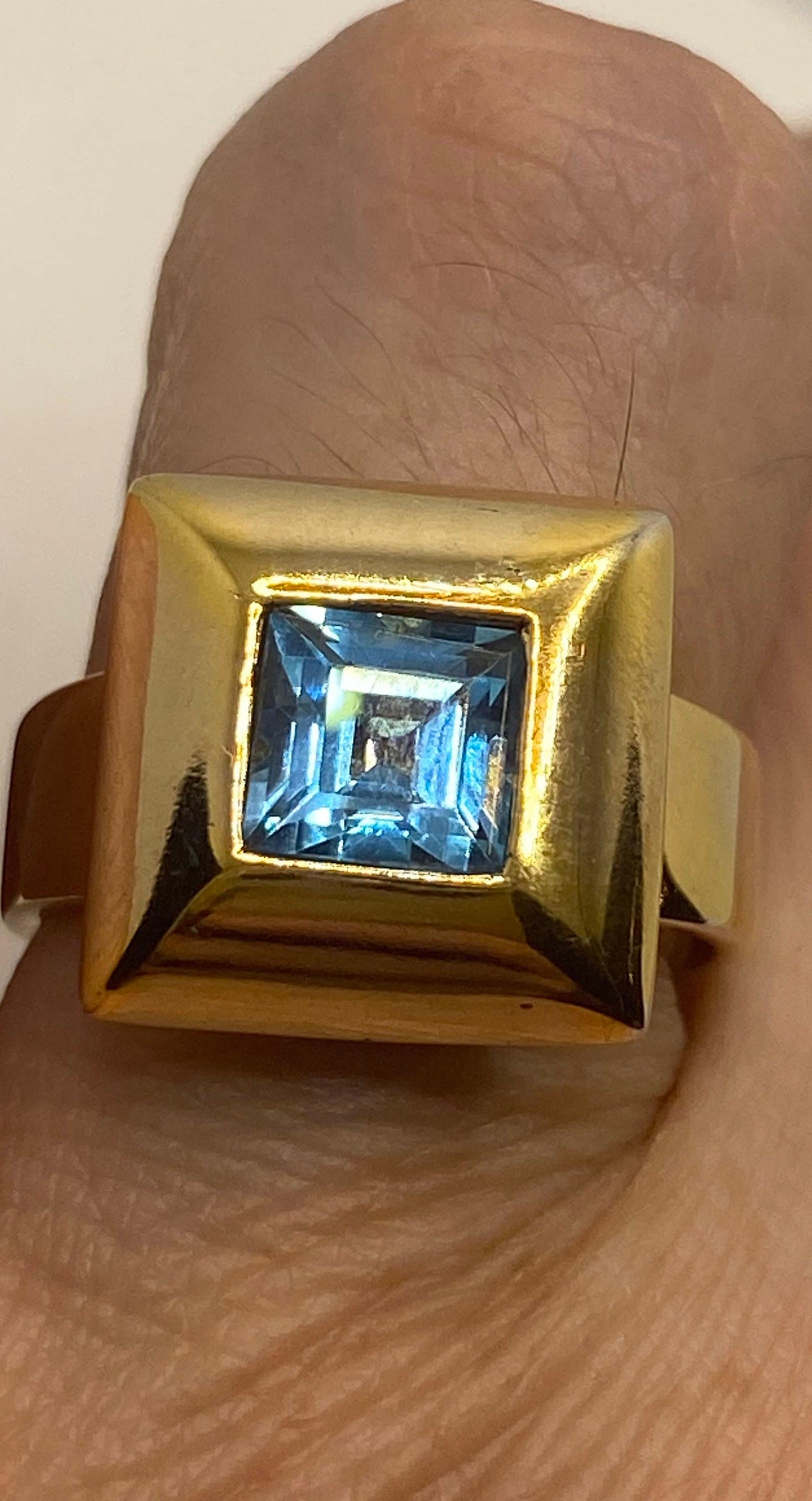 Vintage genuine blue topaz Golden 925 sterling silver Ring