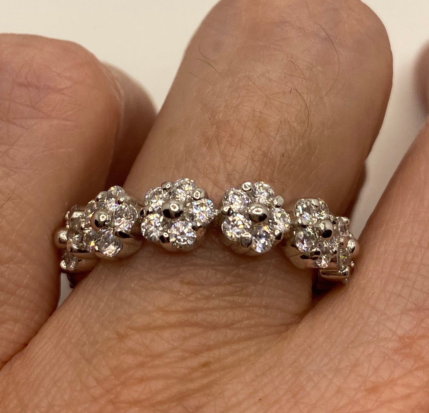 Vintage White Crystal 925 Sterling Silver Wedding Eternity Band Ring