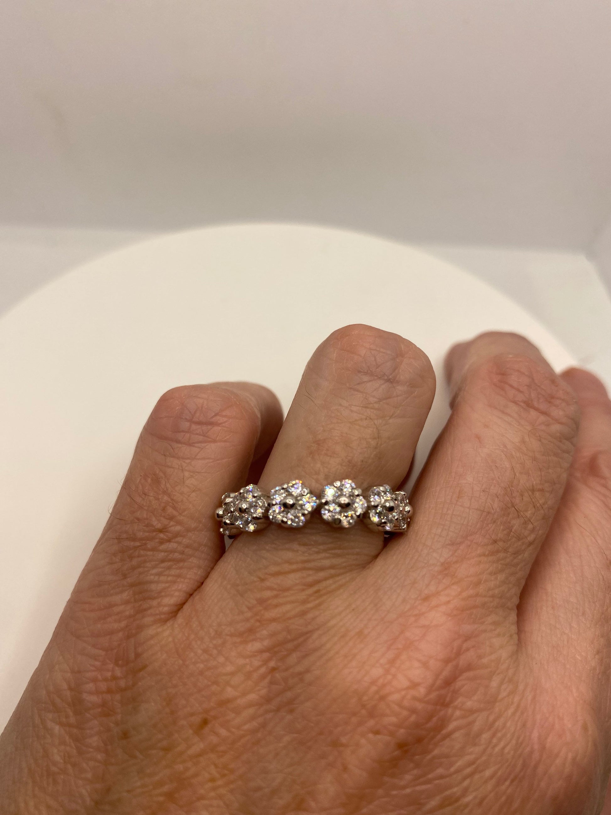 Vintage White Crystal 925 Sterling Silver Wedding Eternity Band Ring