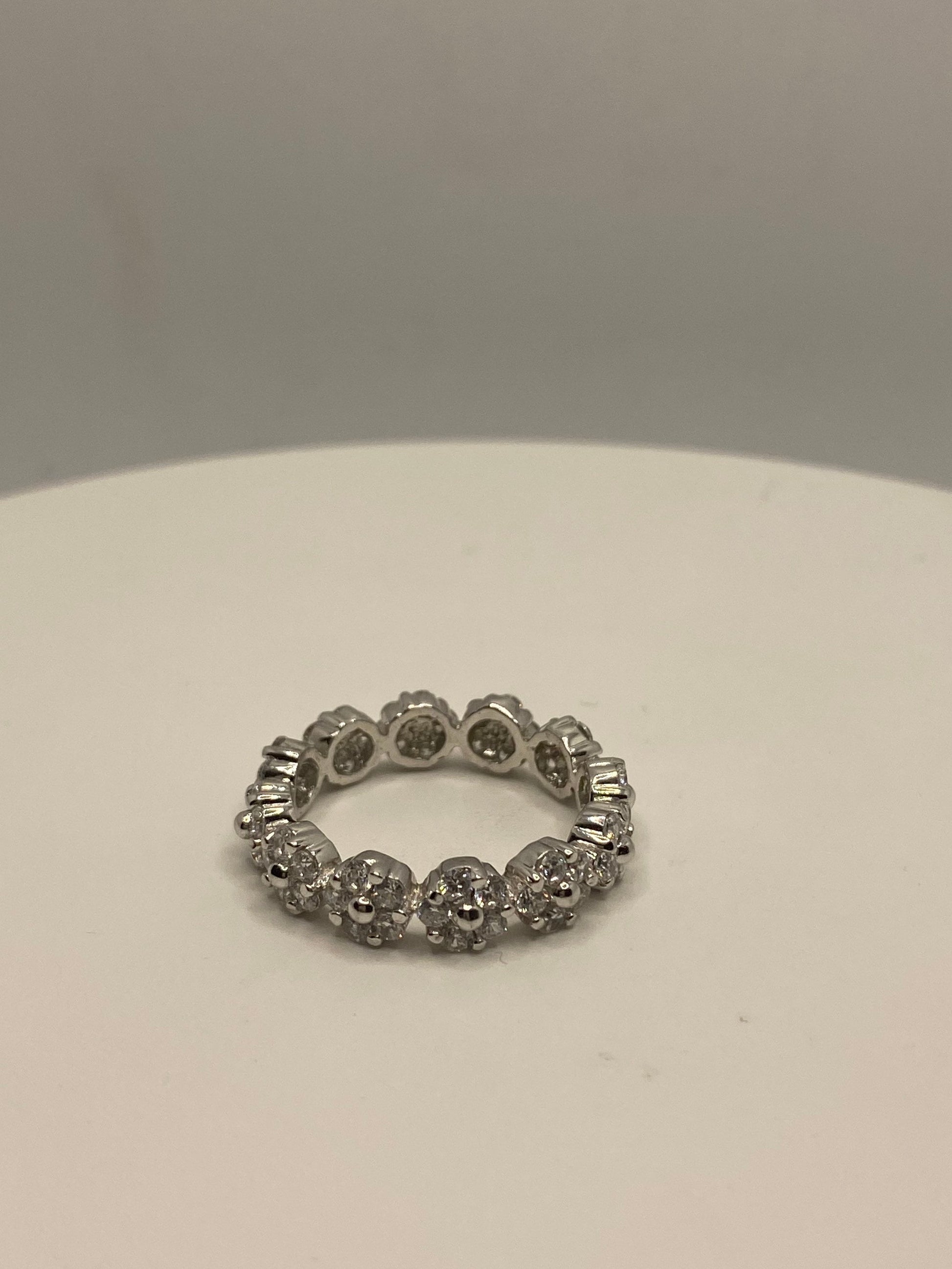 Vintage White Crystal 925 Sterling Silver Wedding Eternity Band Ring