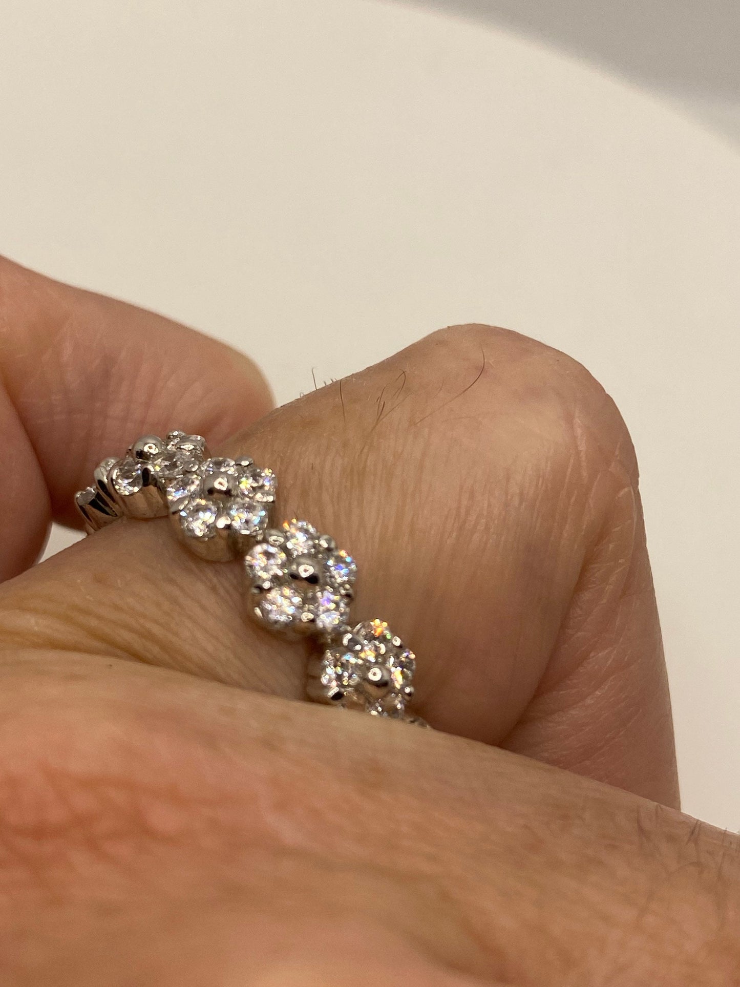 Vintage White Crystal 925 Sterling Silver Wedding Eternity Band Ring