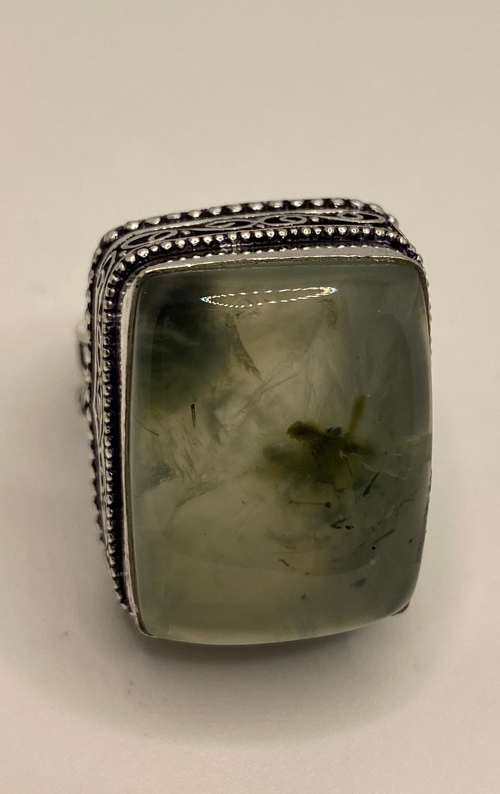 Vintage Green Moss Agate Ring Statement Cocktail Size 8