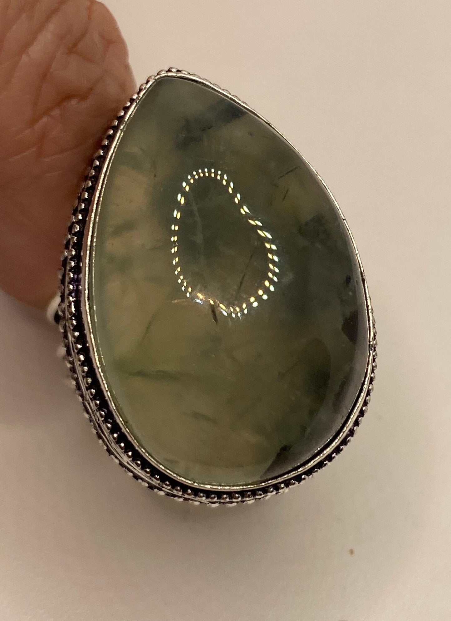 Vintage Green Moss Agate Ring Statement Cocktail Size 7