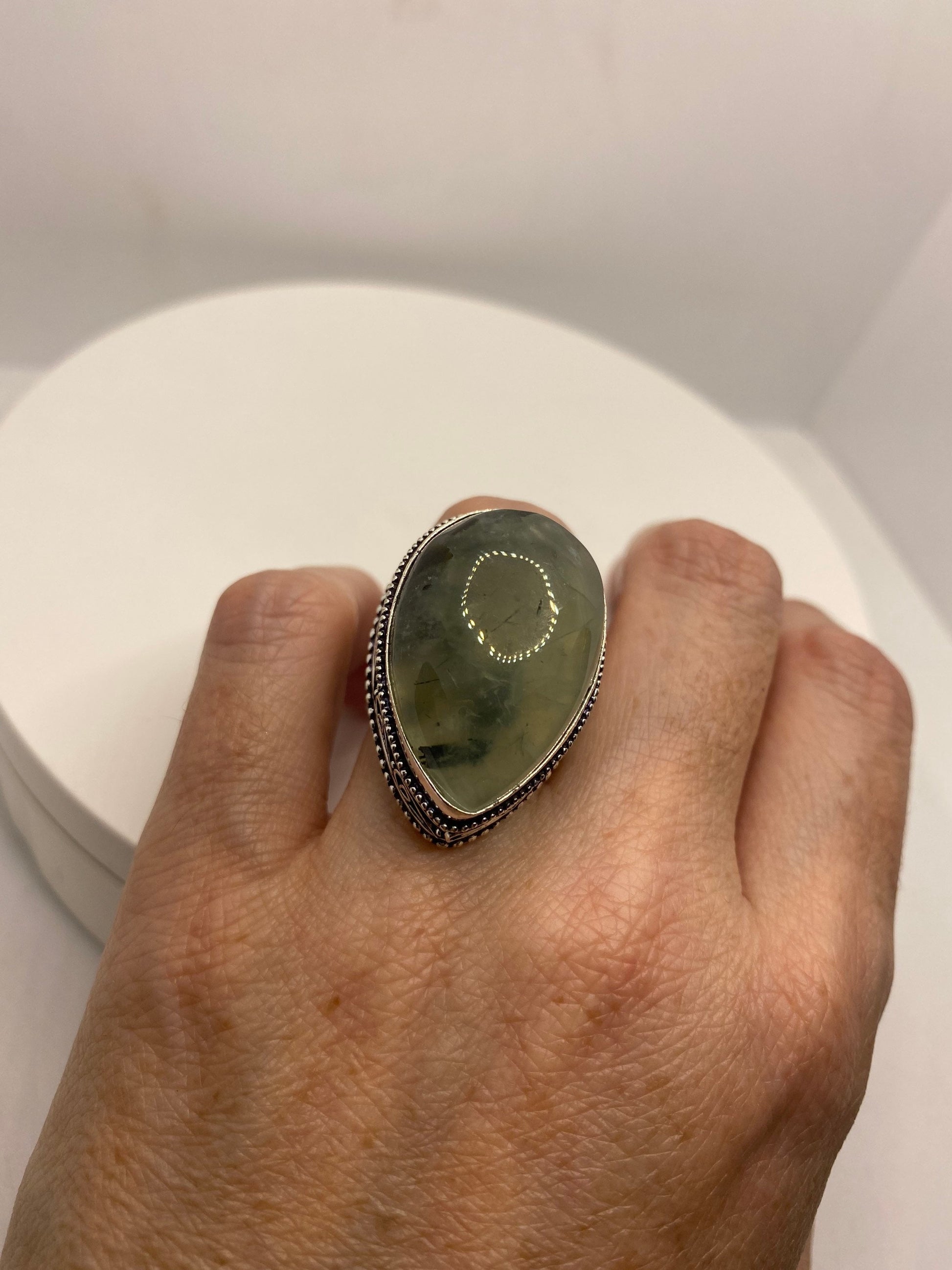 Vintage Green Moss Agate Ring Statement Cocktail Size 7