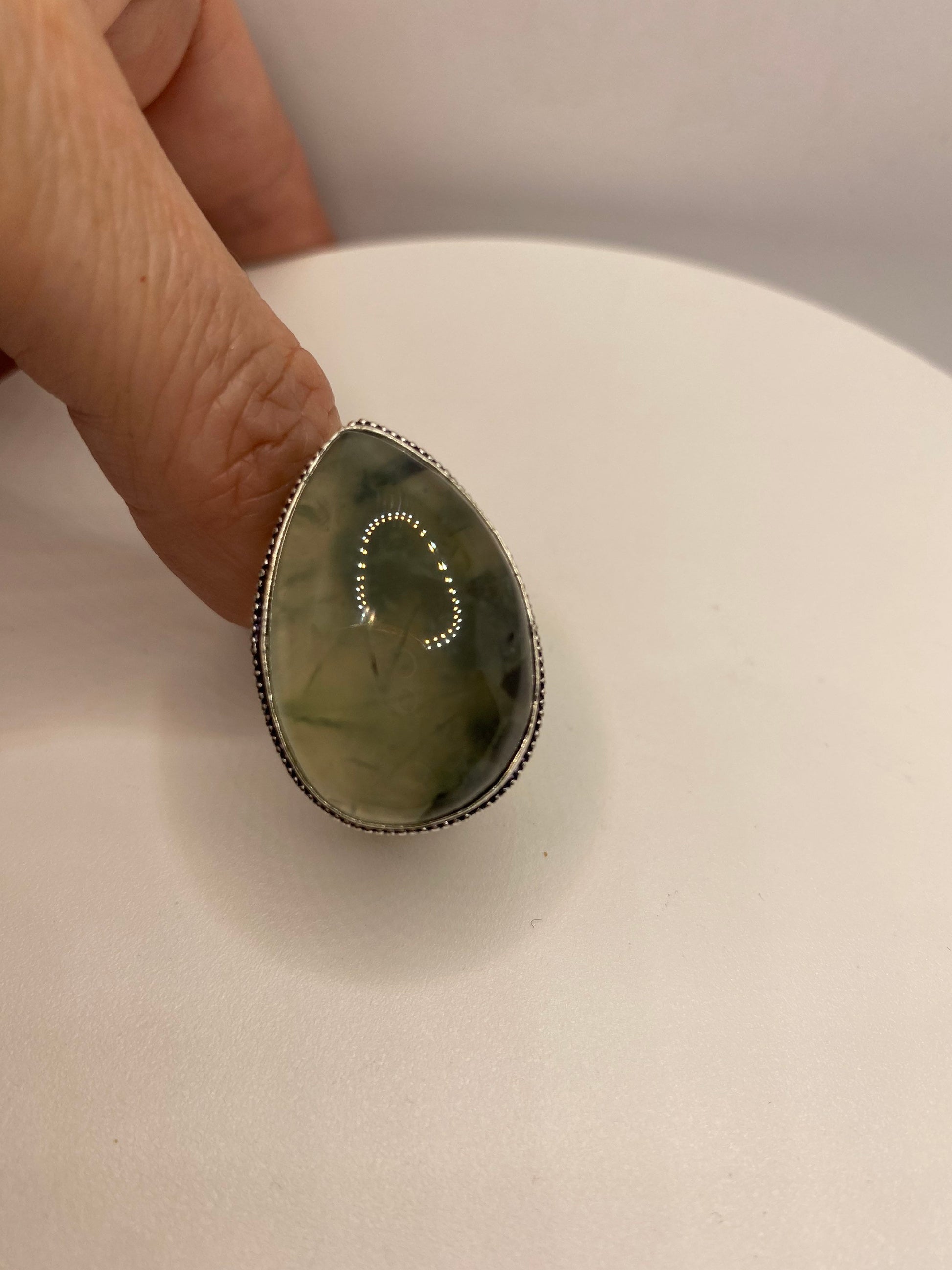 Vintage Green Moss Agate Ring Statement Cocktail Size 7