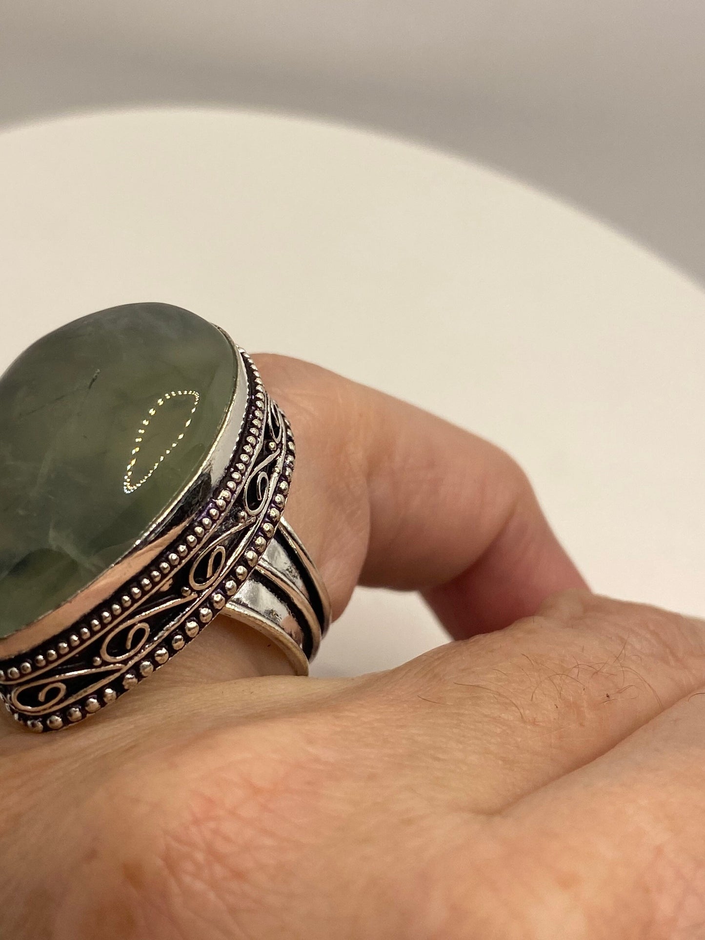 Vintage Green Moss Agate Ring Statement Cocktail Size 7