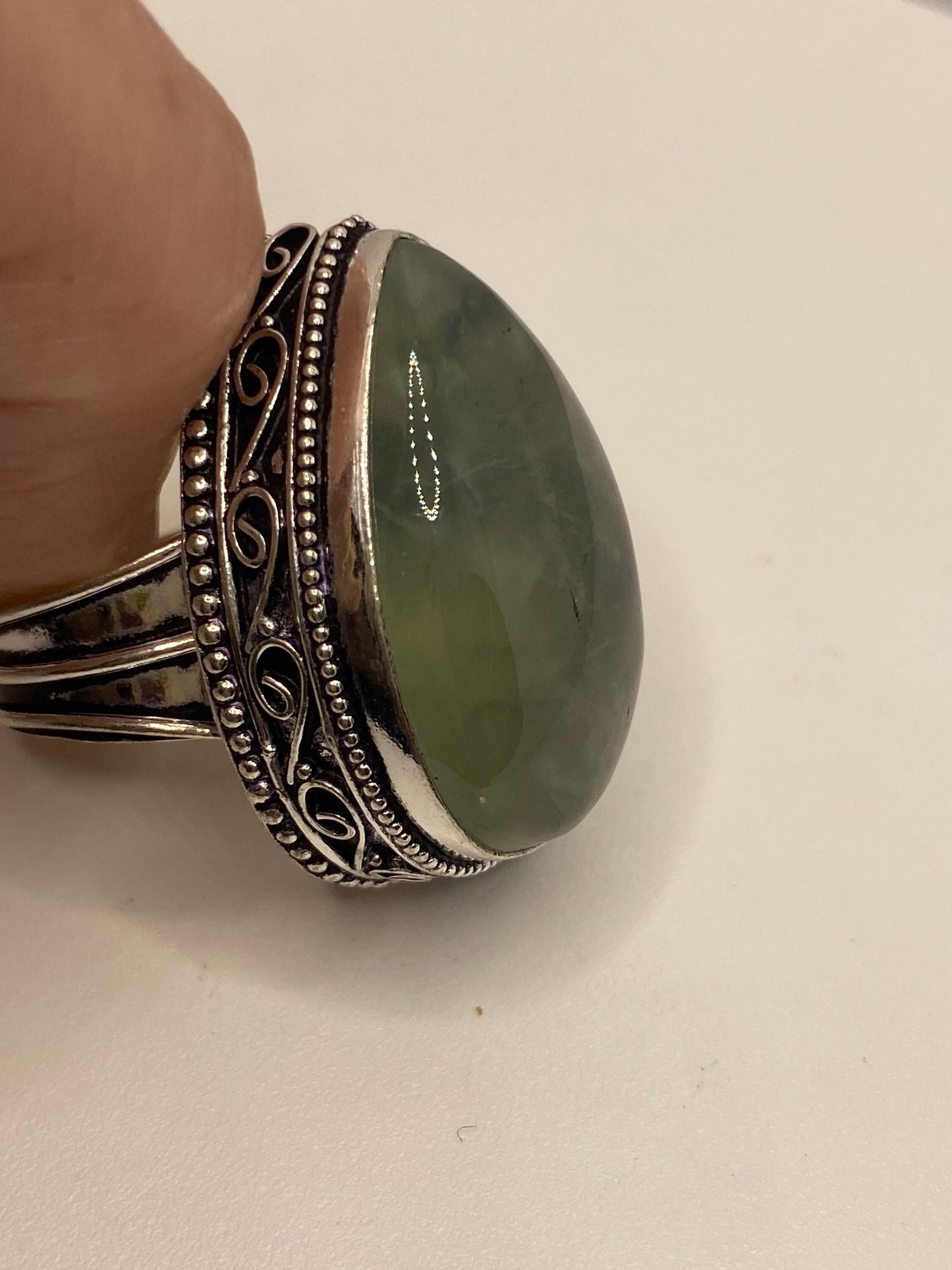 Vintage Green Moss Agate Ring Statement Cocktail Size 7