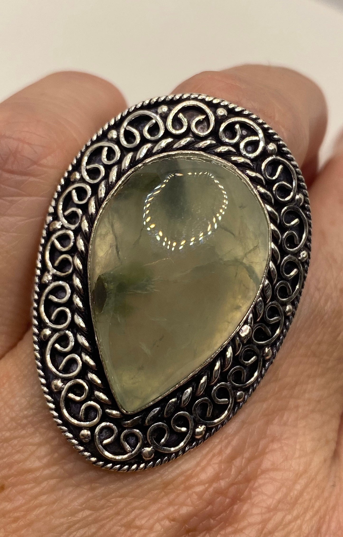 Vintage Green Moss Agate Ring Statement Cocktail Size 8.5