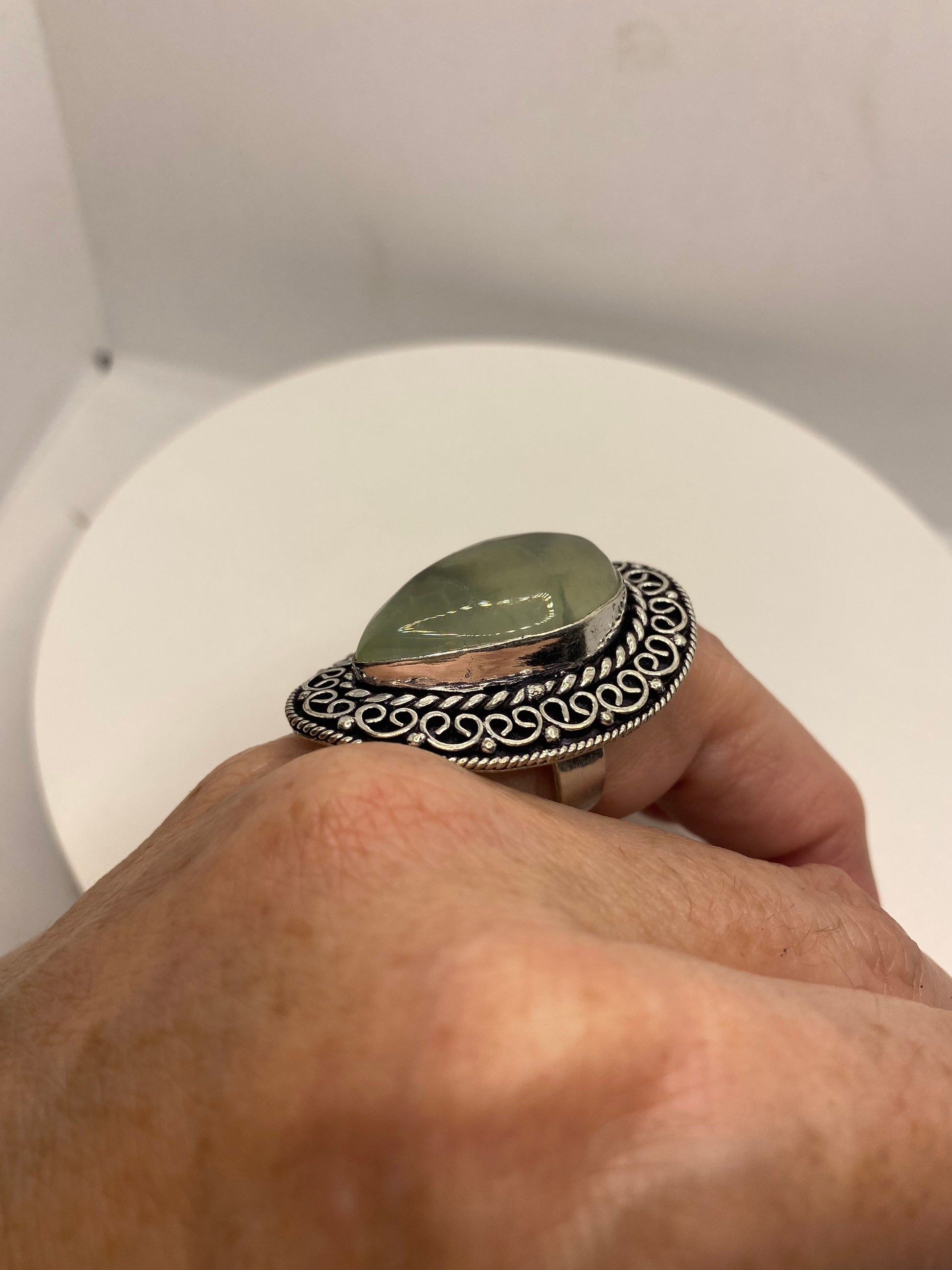 Vintage Green Moss Agate Ring Statement Cocktail Size 8.5