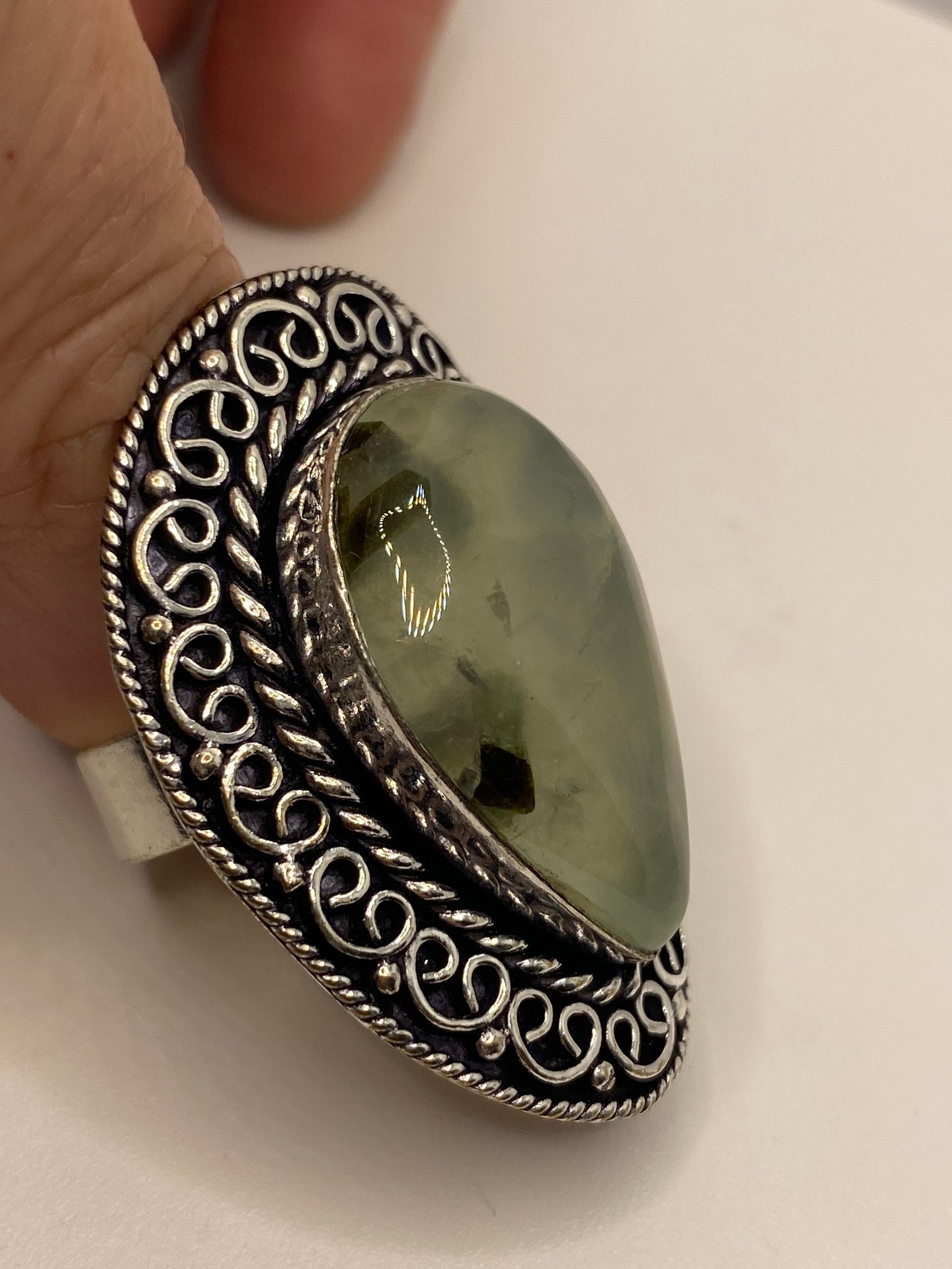 Vintage Green Moss Agate Ring Statement Cocktail Size 8.5