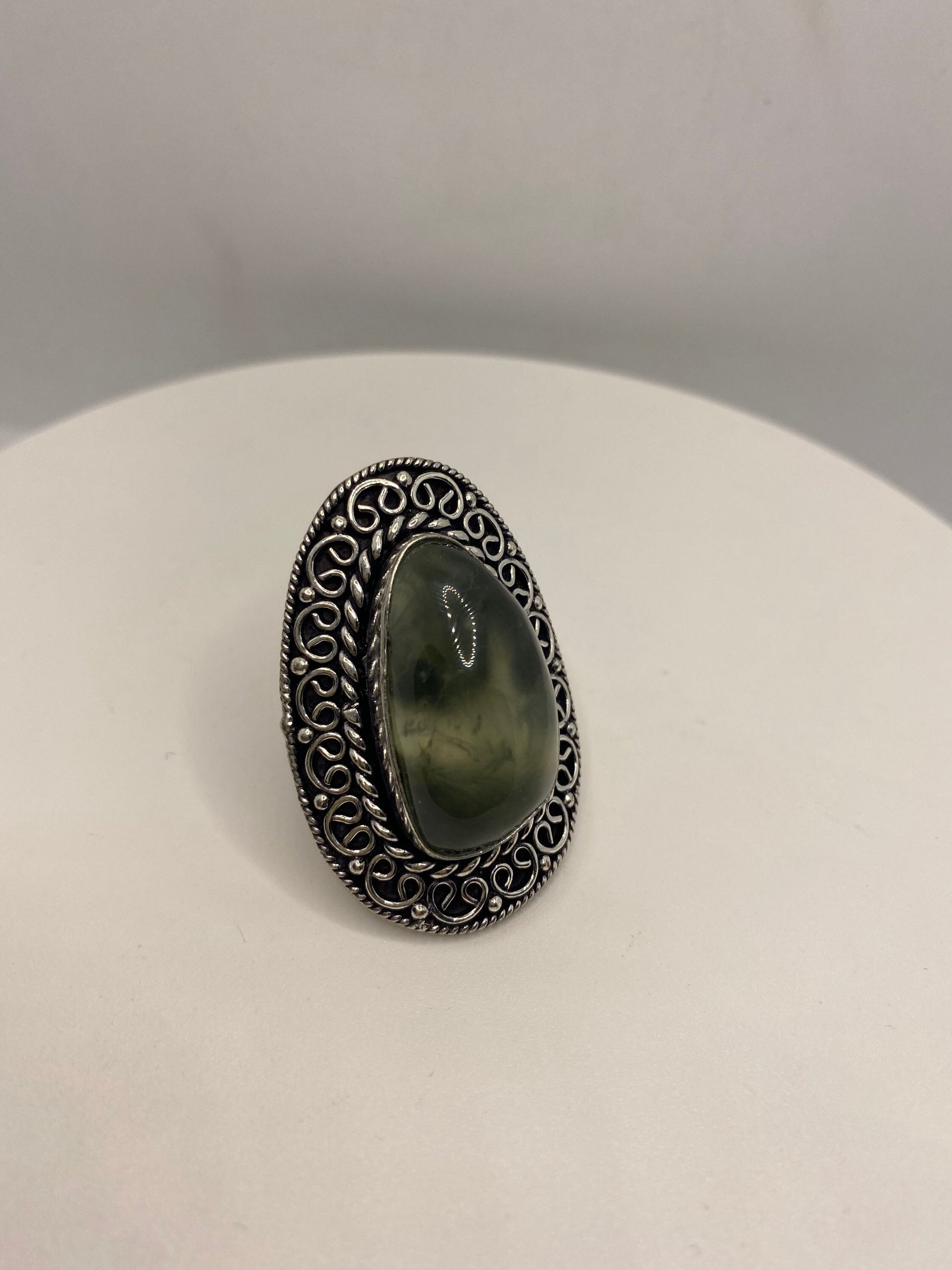 Vintage Green Moss Agate Ring Statement Cocktail Size 6