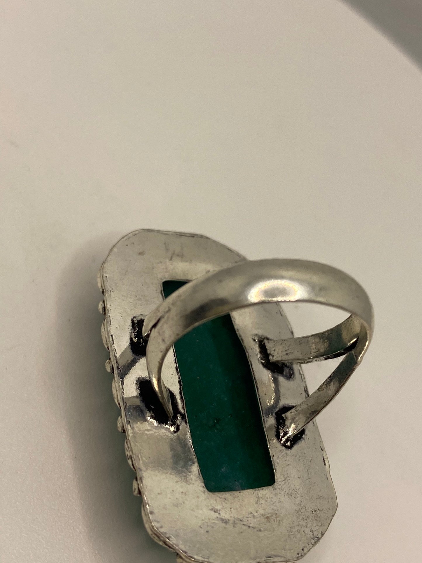 Vintage Raw Green Emerald White Bronze Silver Cocktail Ring Size 6.5