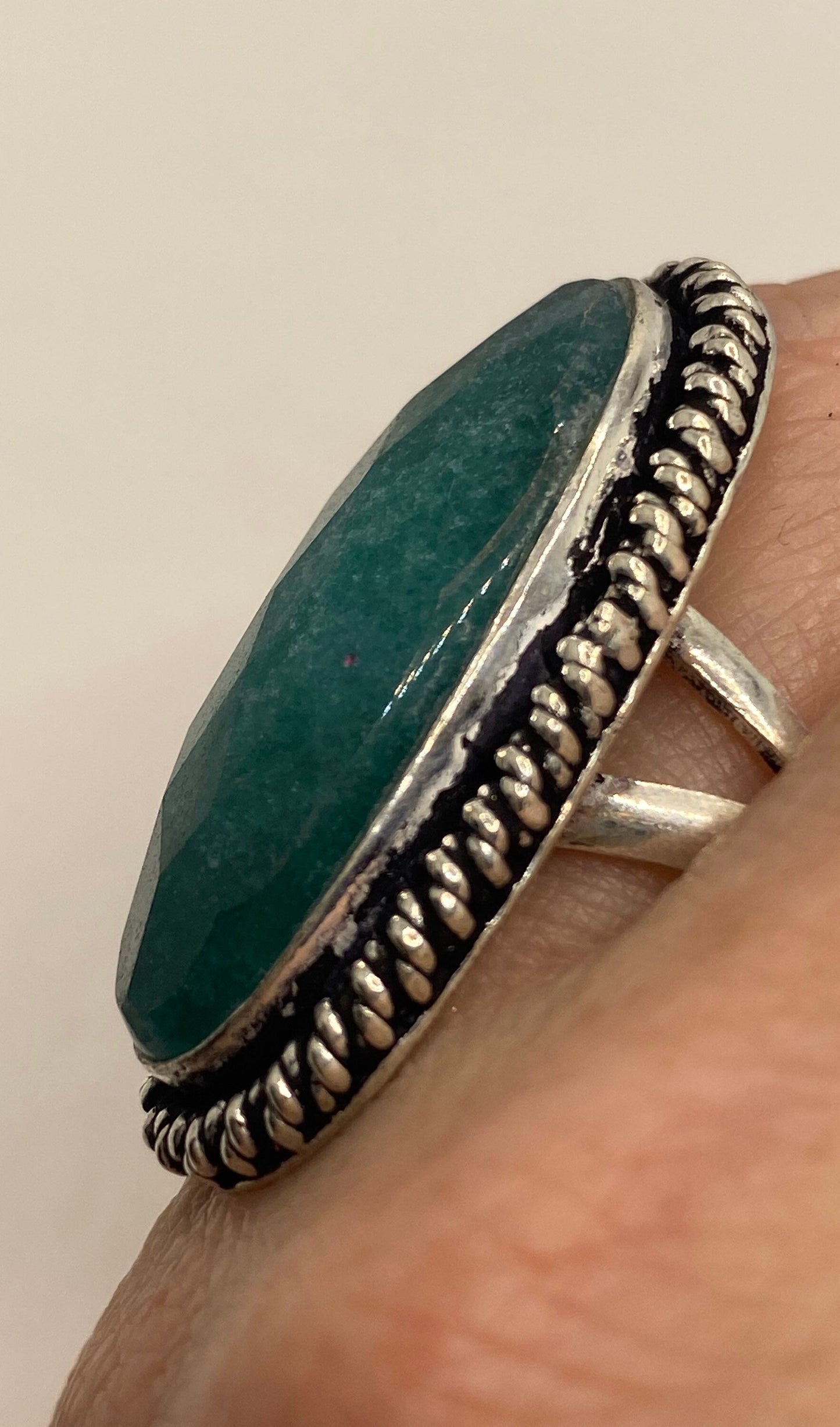Vintage Raw Green Emerald White Bronze Silver Cocktail Ring Size 6