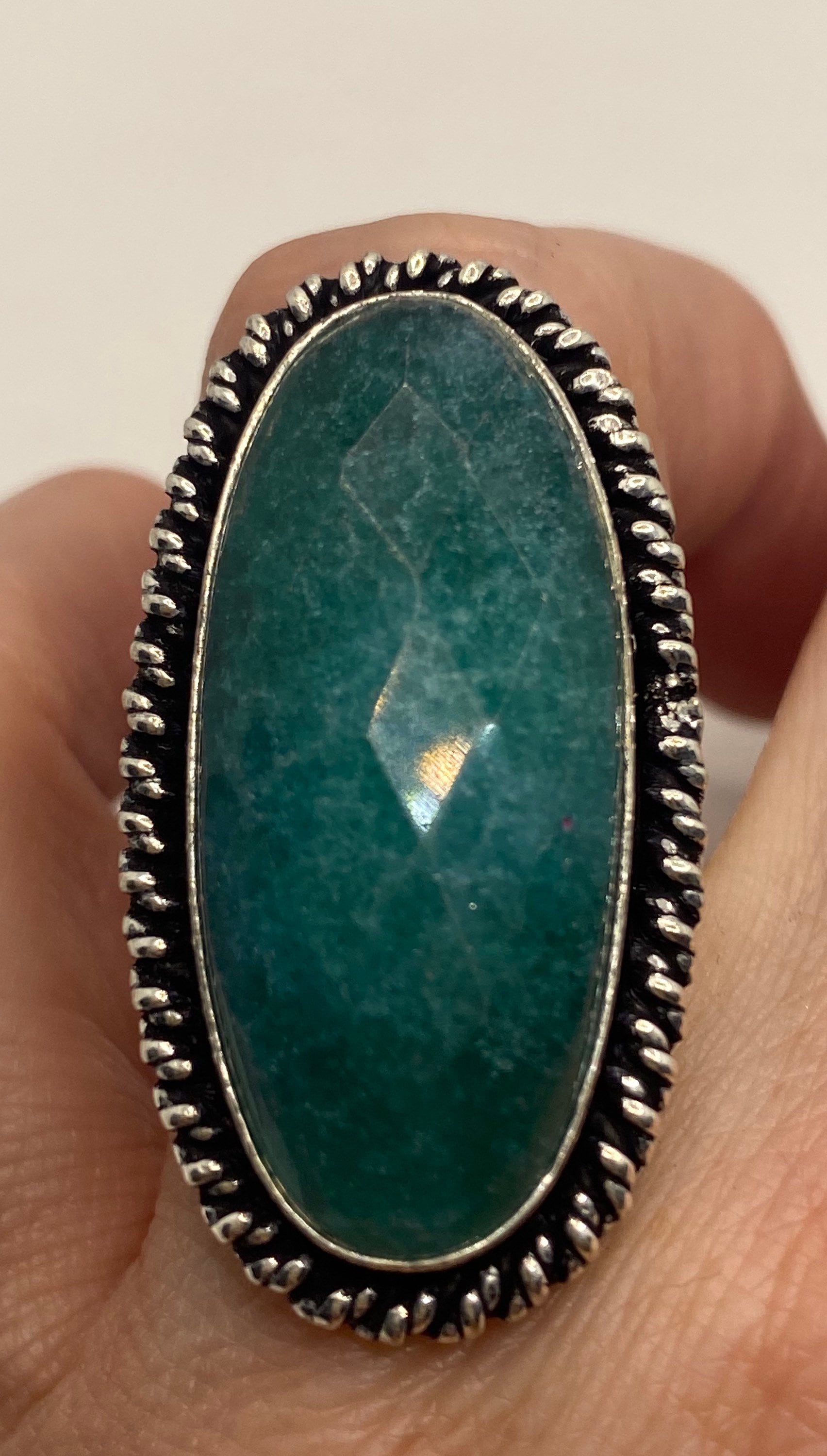 Vintage Raw Green Emerald White Bronze Silver Cocktail Ring Size 6