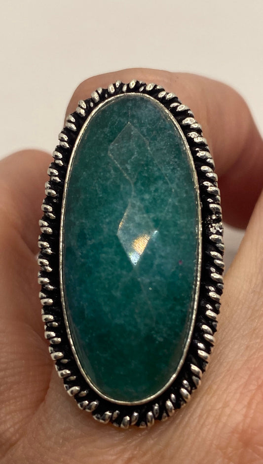Vintage Raw Green Emerald White Bronze Silver Cocktail Ring Size 6