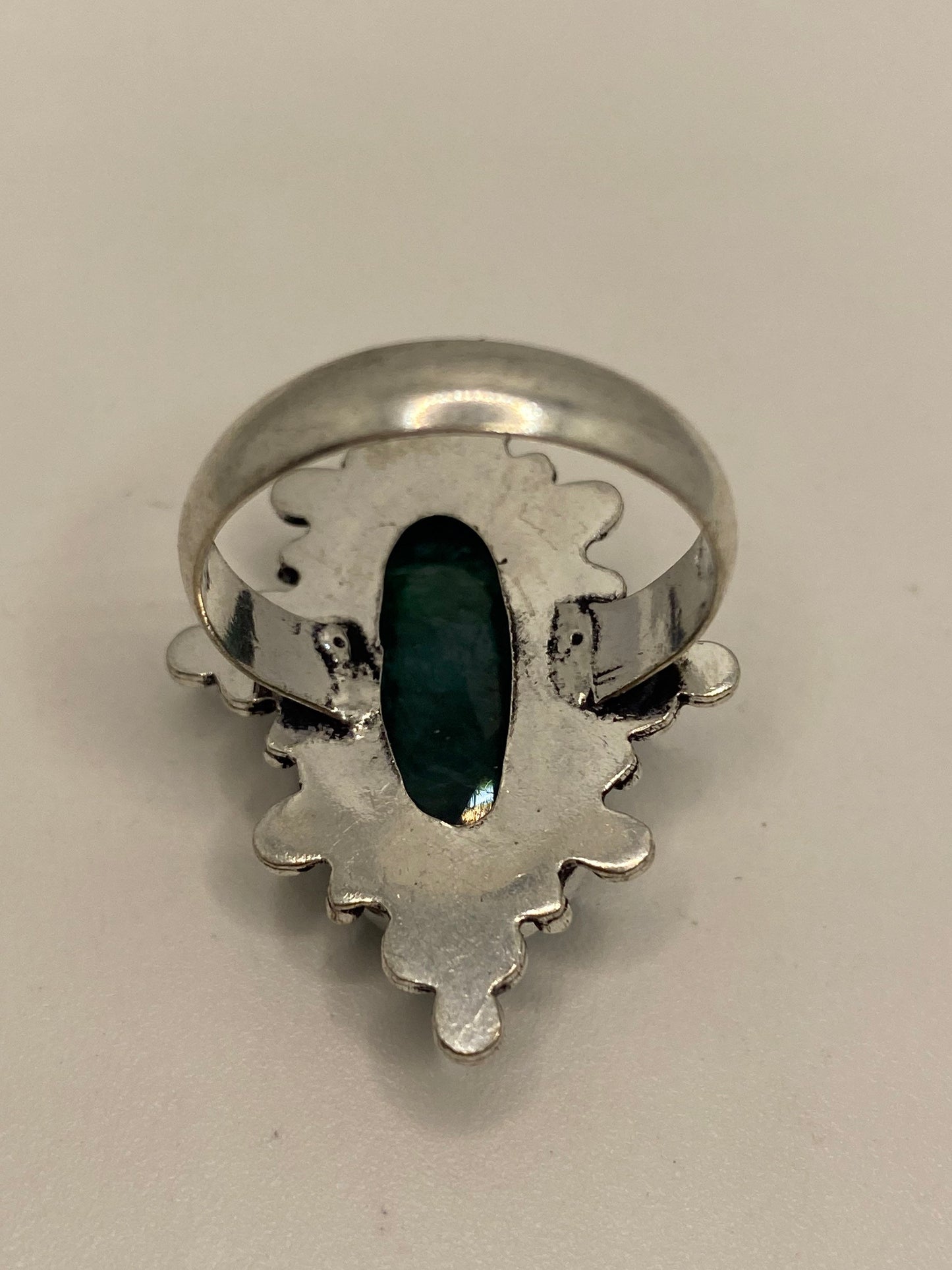 Vintage Raw Green Emerald White Bronze Silver Cocktail Ring Size 9