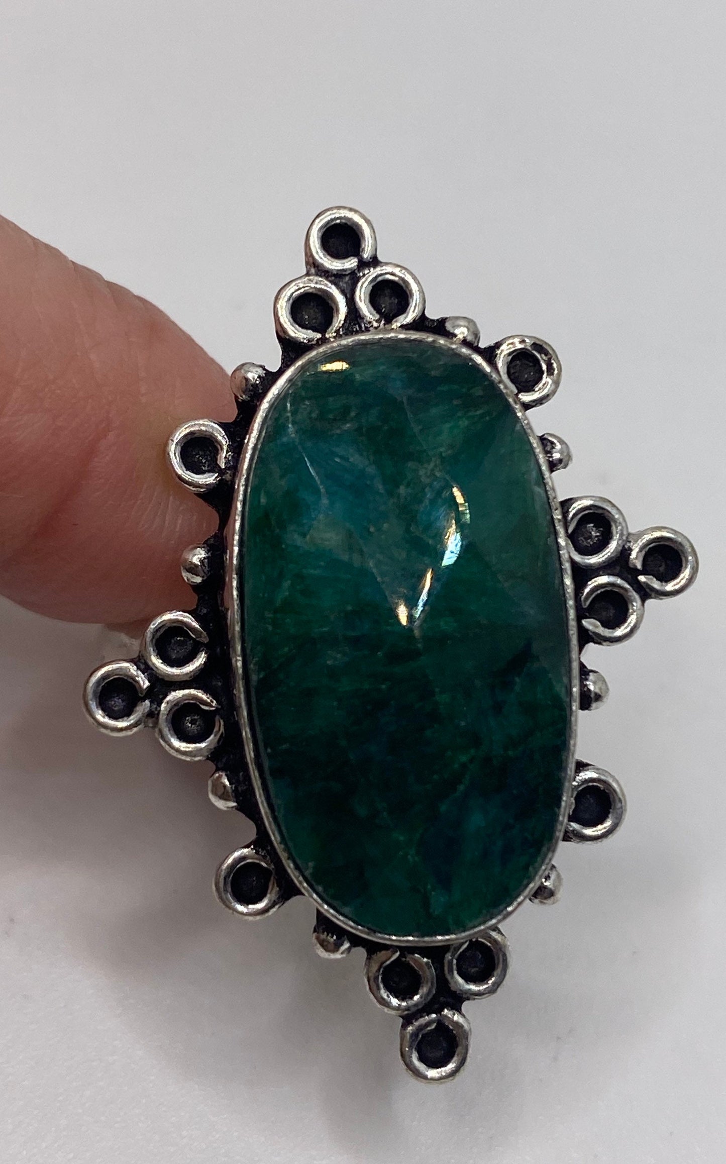 Vintage Raw Green Emerald White Bronze Silver Cocktail Ring Size 9