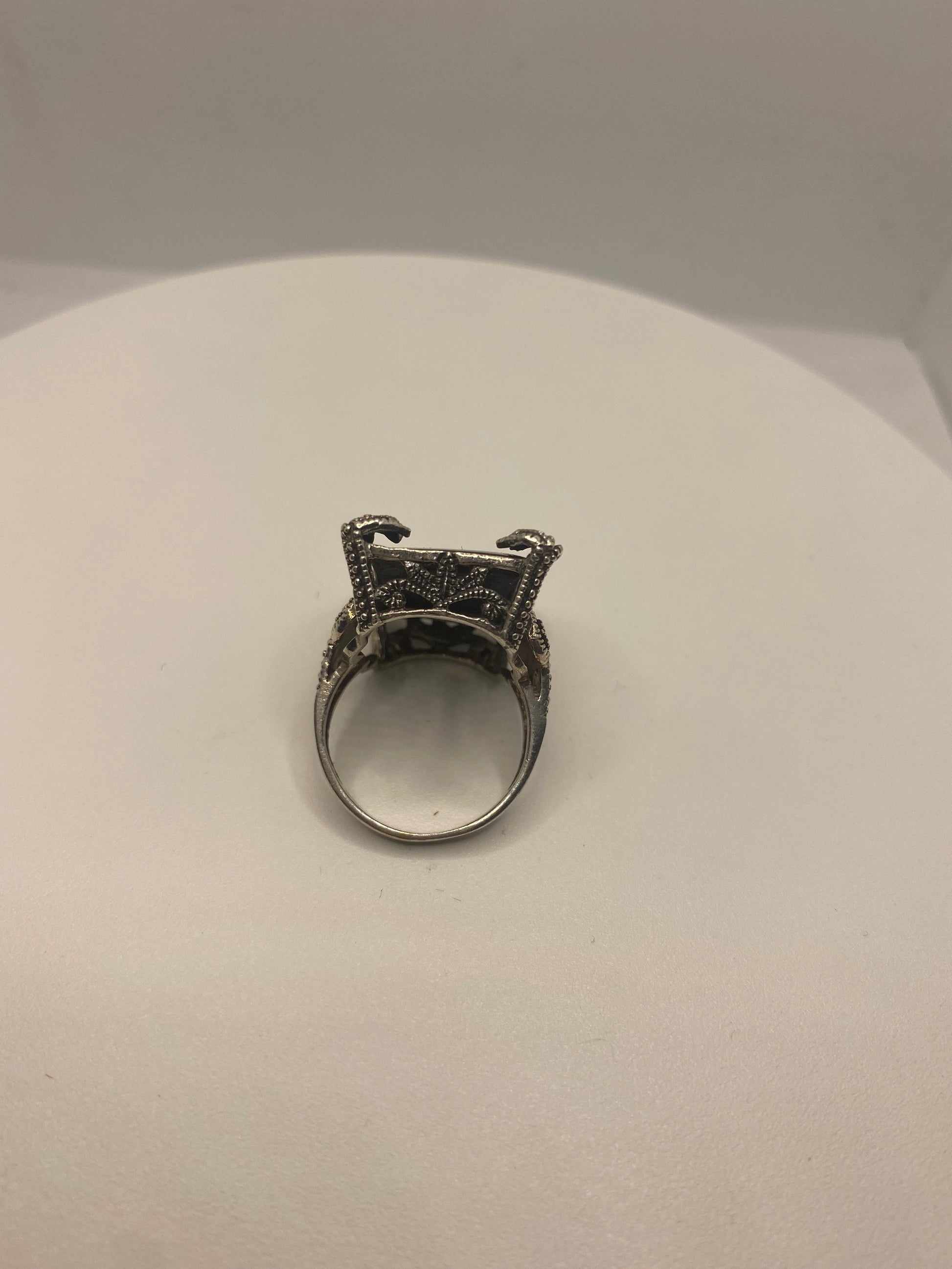 Vintage Genuine Black Onyx Silver marcasite Ring