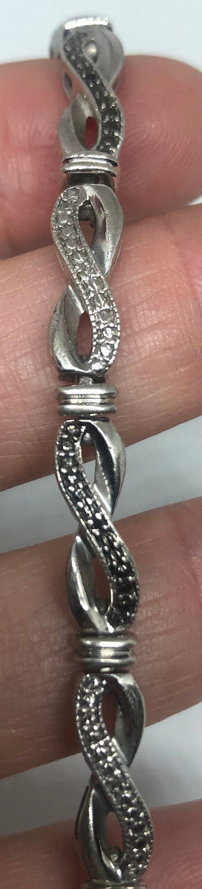 Deco Diamond Tennis Bracelet in 925 Sterling Silver 7.5 Inch Vintage