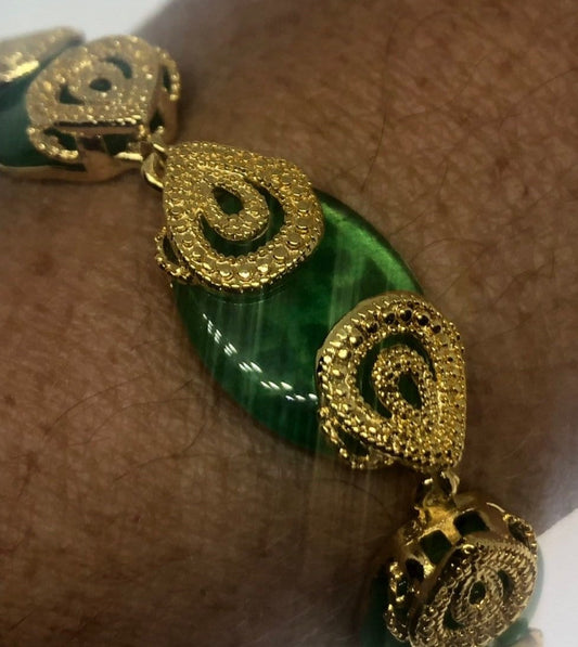 Green Jade Bracelet in Golden White Bronze Vintage