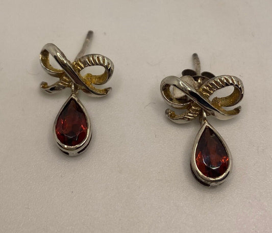 Bohemian Garnet Earrings in 925 Sterling Silver Vintage Handmade Antique