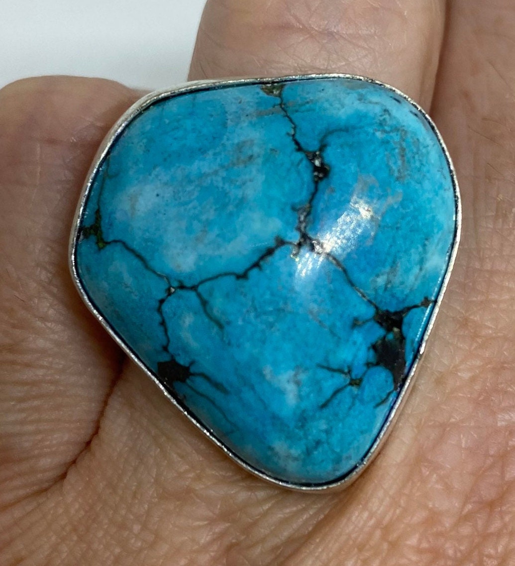 Vintage Blue Genuine Tibetan Turquoise Ring Size 7.5