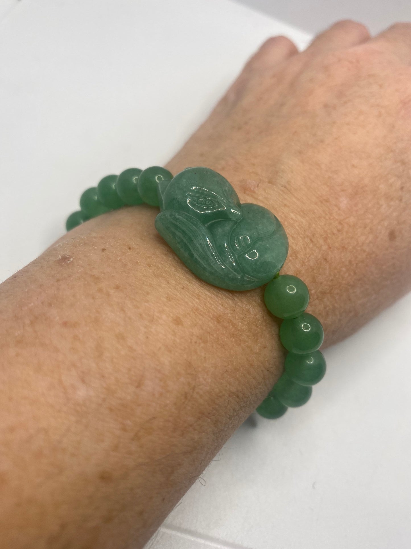 Vintage Green Jade Fox Lucky Stretch Bracelet