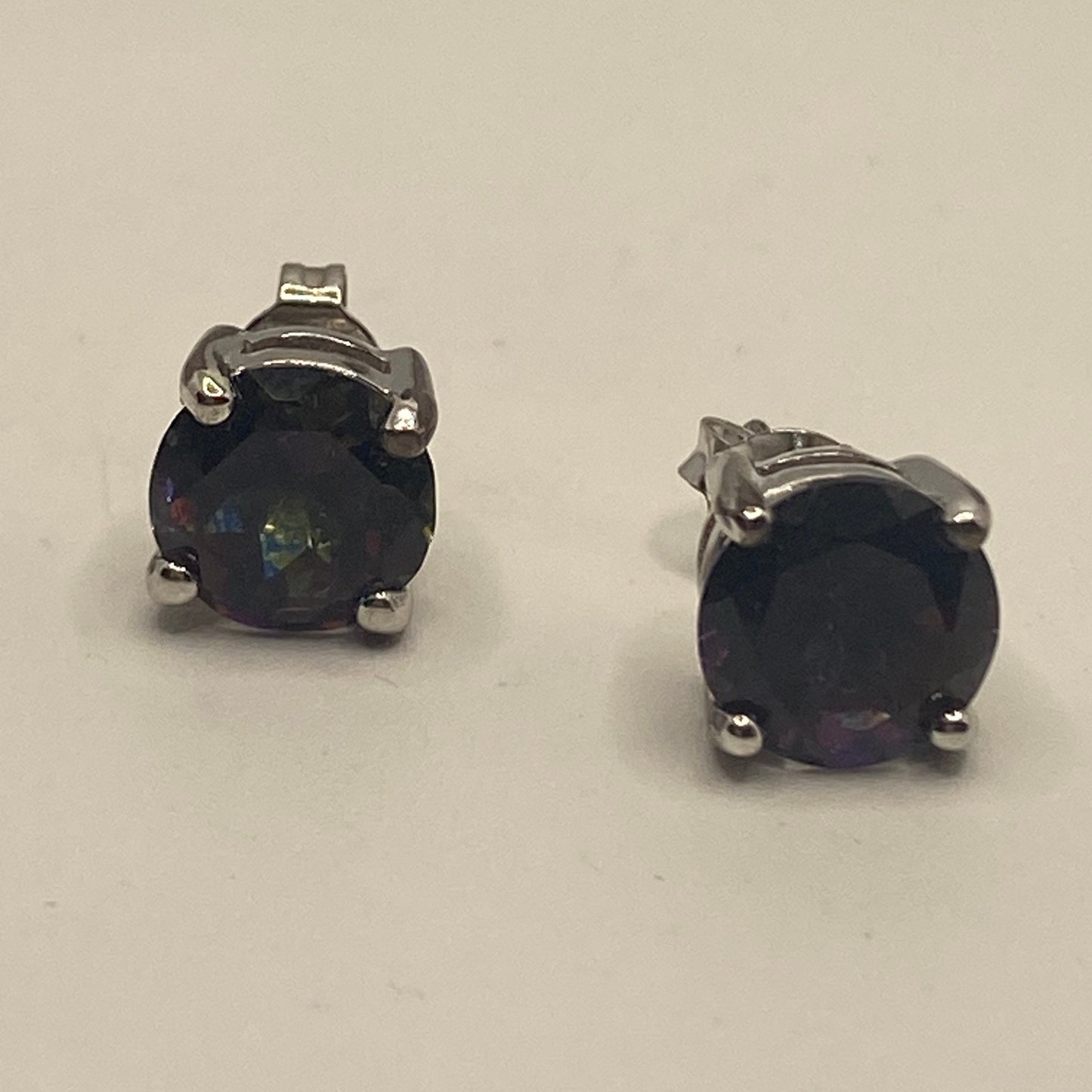 Vintage 925 Sterling Silver Deep Blue Mystic Topaz Button Stud Earrings